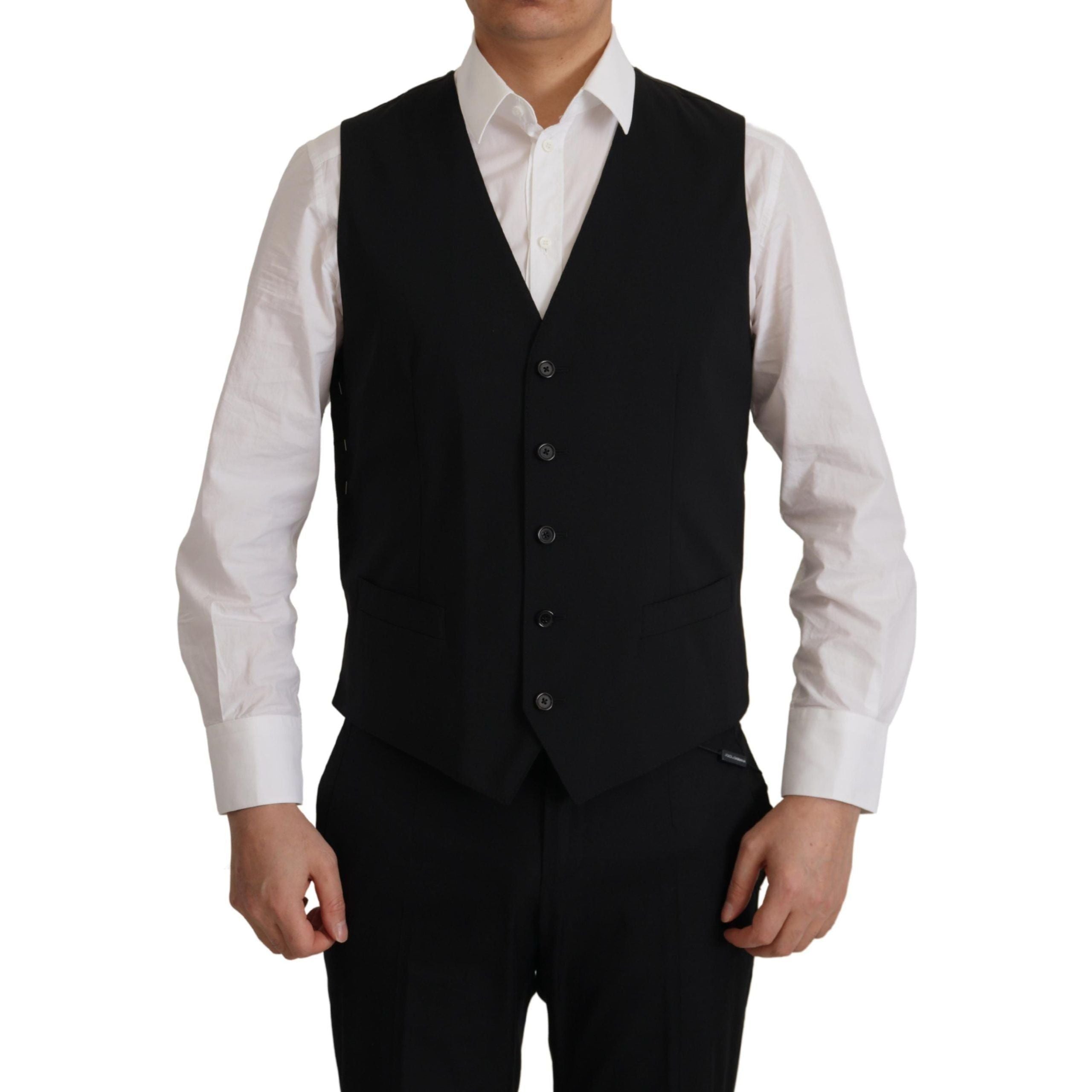Dolce & Gabbana Black Virgin Wool Blazer and Vest Set