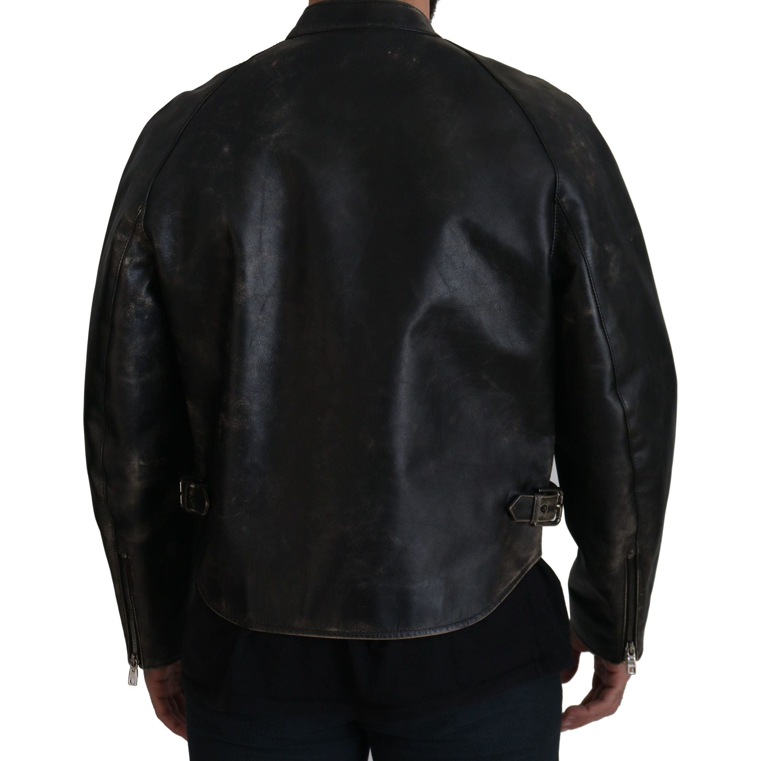 Dolce & Gabbana Black Leather Jacket with Silver Details