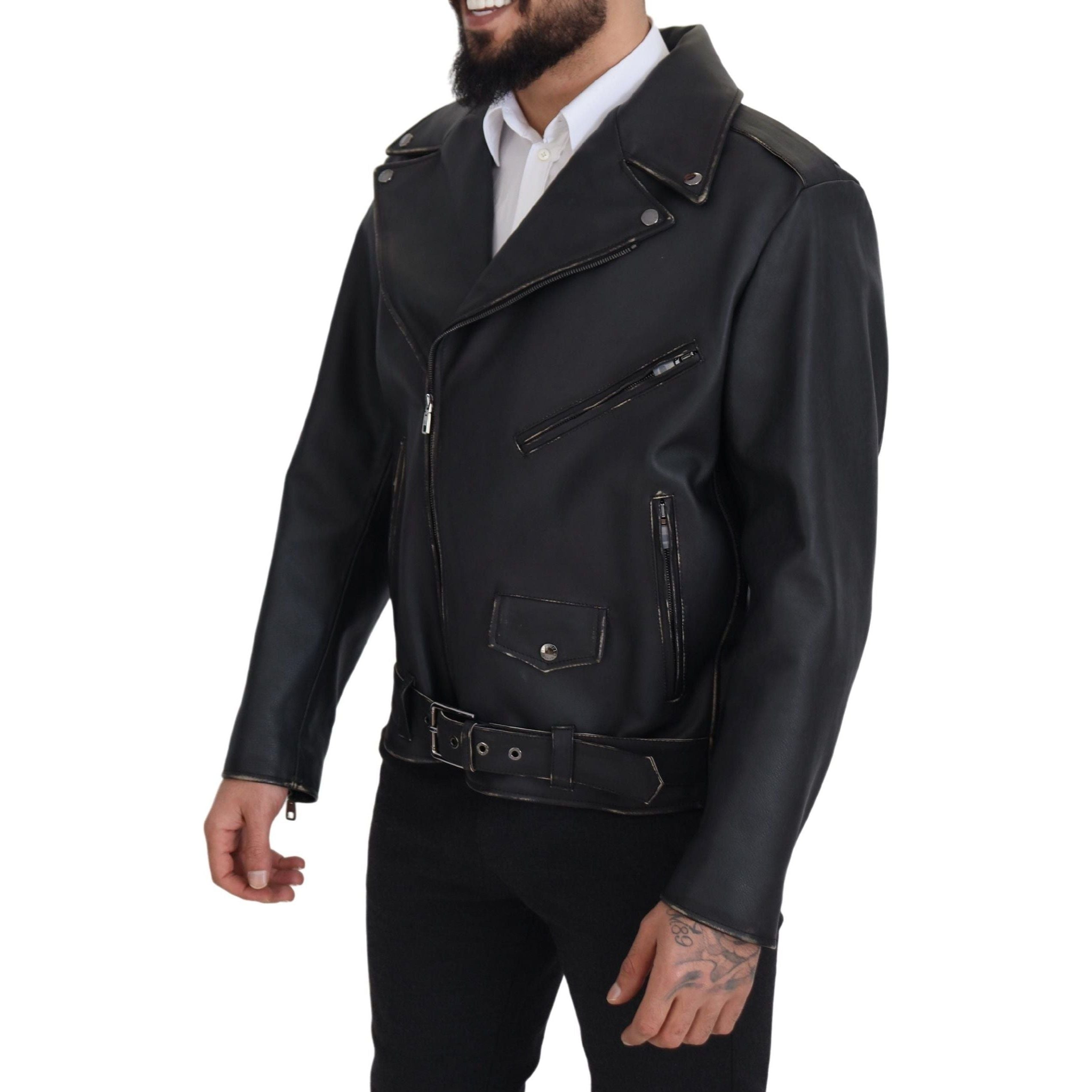 Dolce & Gabbana Black Leather Biker Jacket Classic