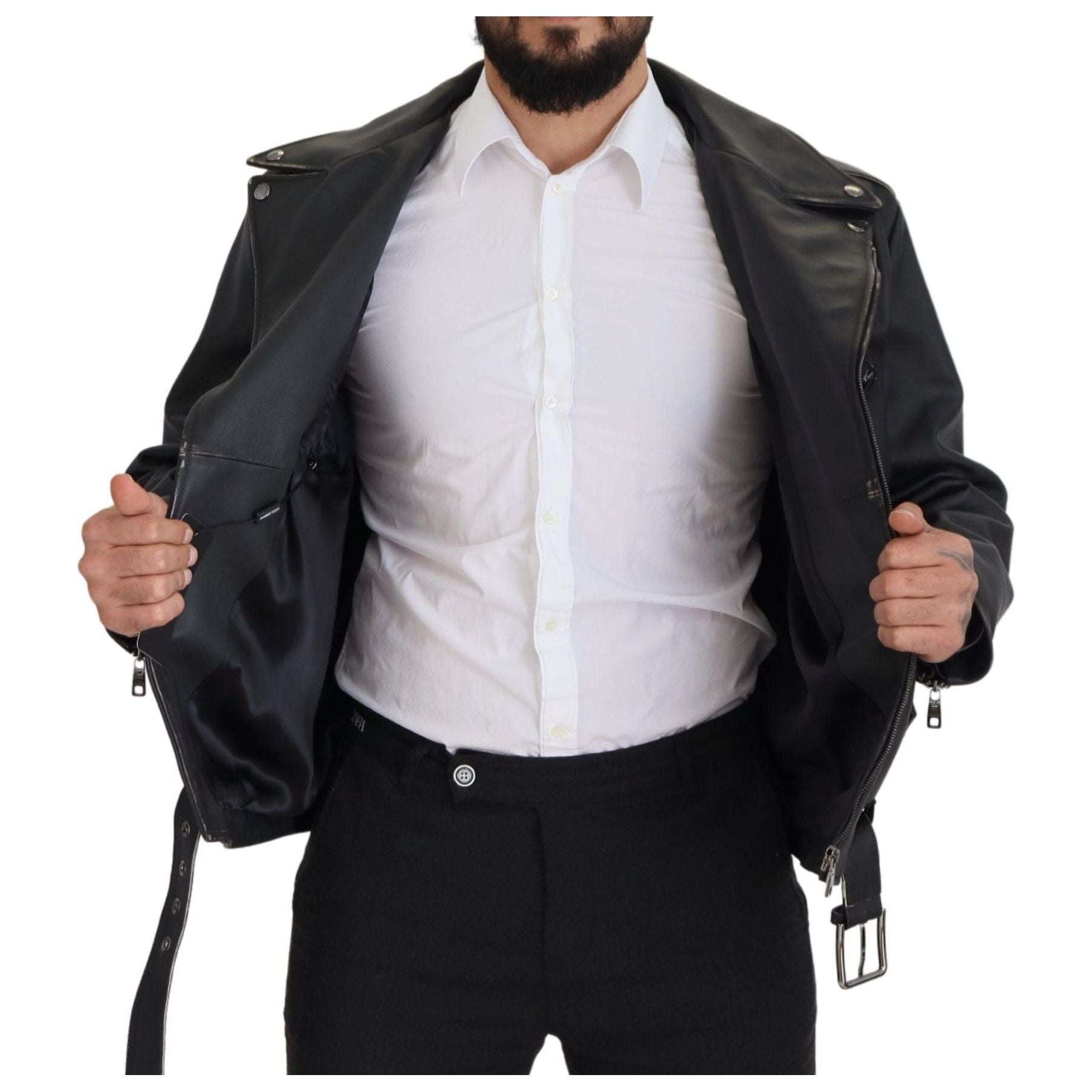 Dolce & Gabbana Black Leather Biker Jacket Classic