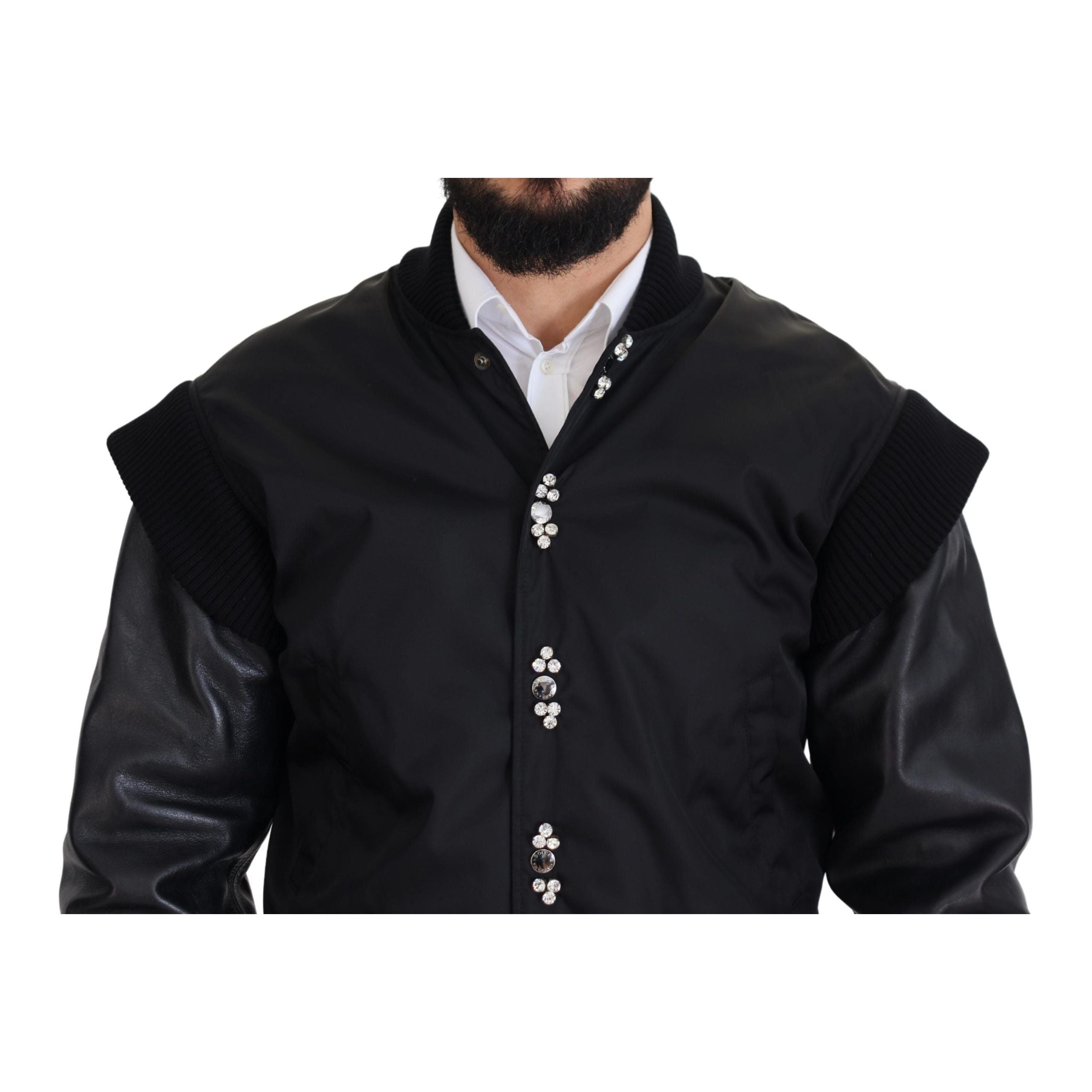 Dolce & Gabbana Black Crystal-Embellished Bomber Jacket