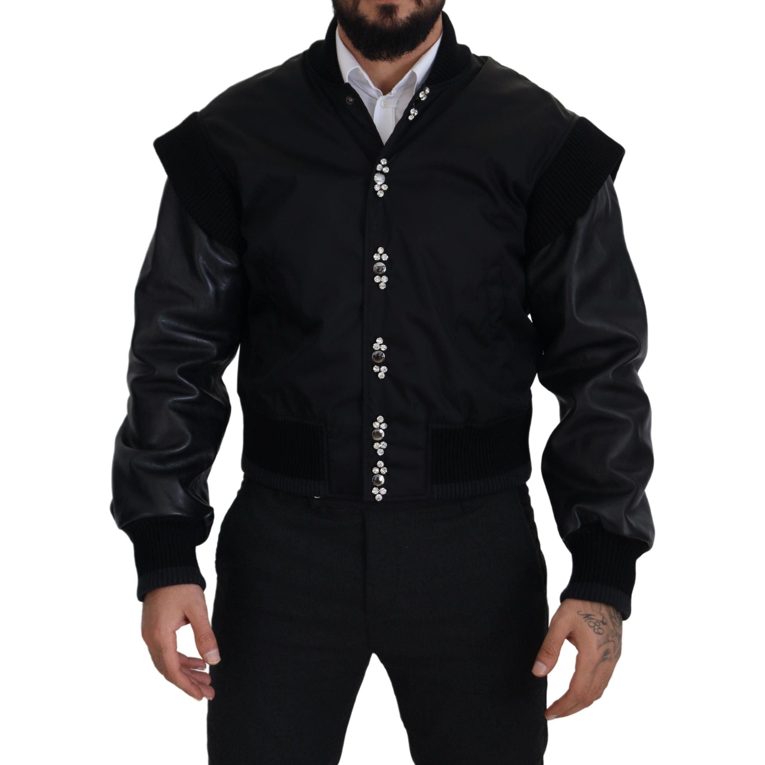 Dolce & Gabbana Black Crystal-Embellished Bomber Jacket