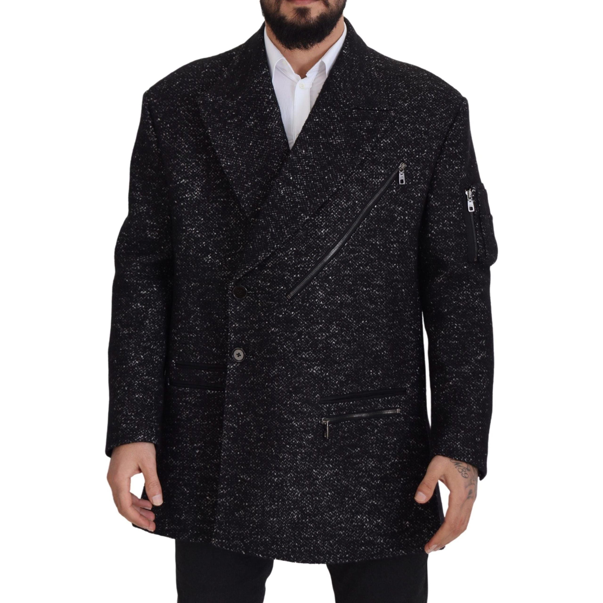 Dolce & Gabbana Grey Patterned Wool Double Breasted Jacket