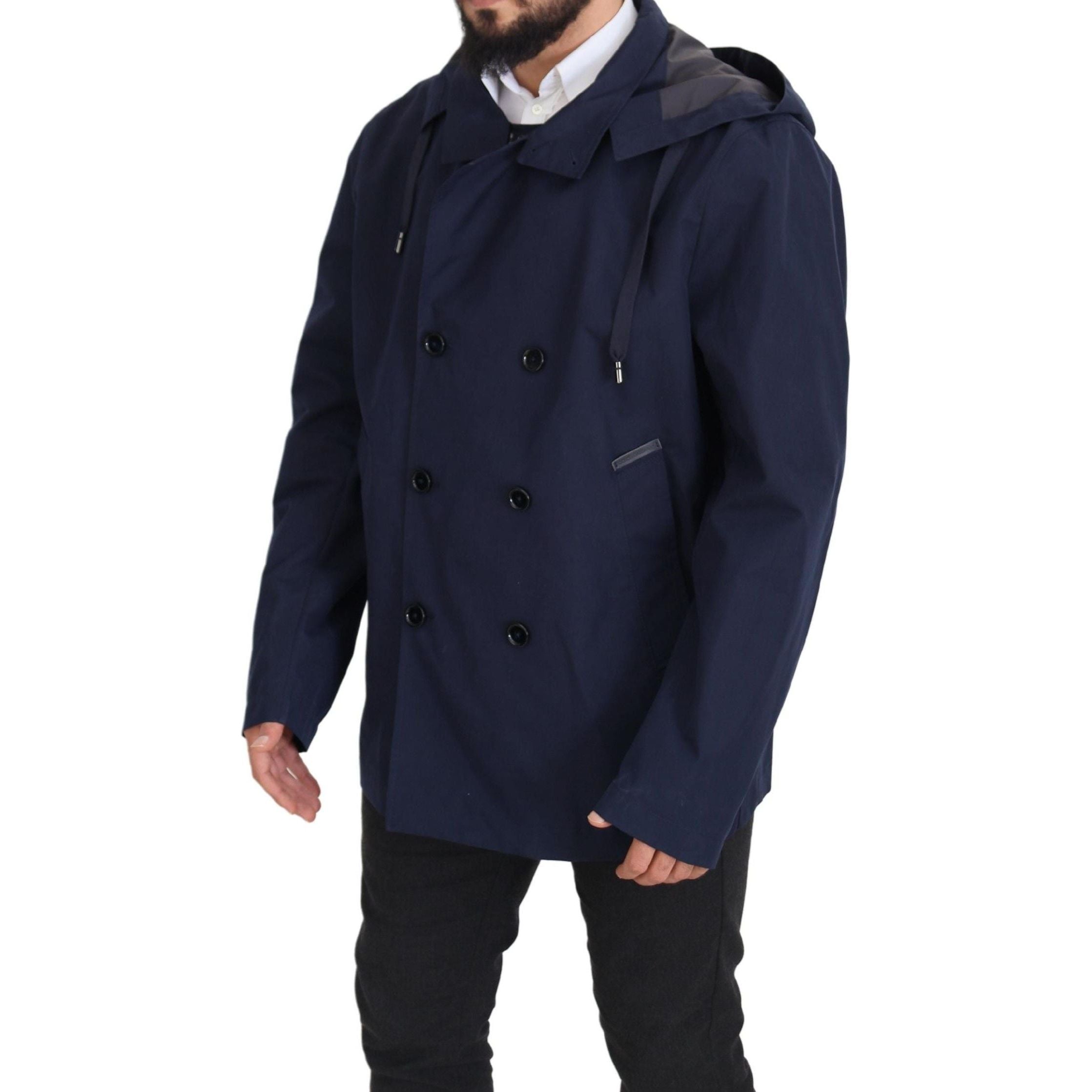 Dolce & Gabbana Blue Wool Double-Breasted Parka Jacket
