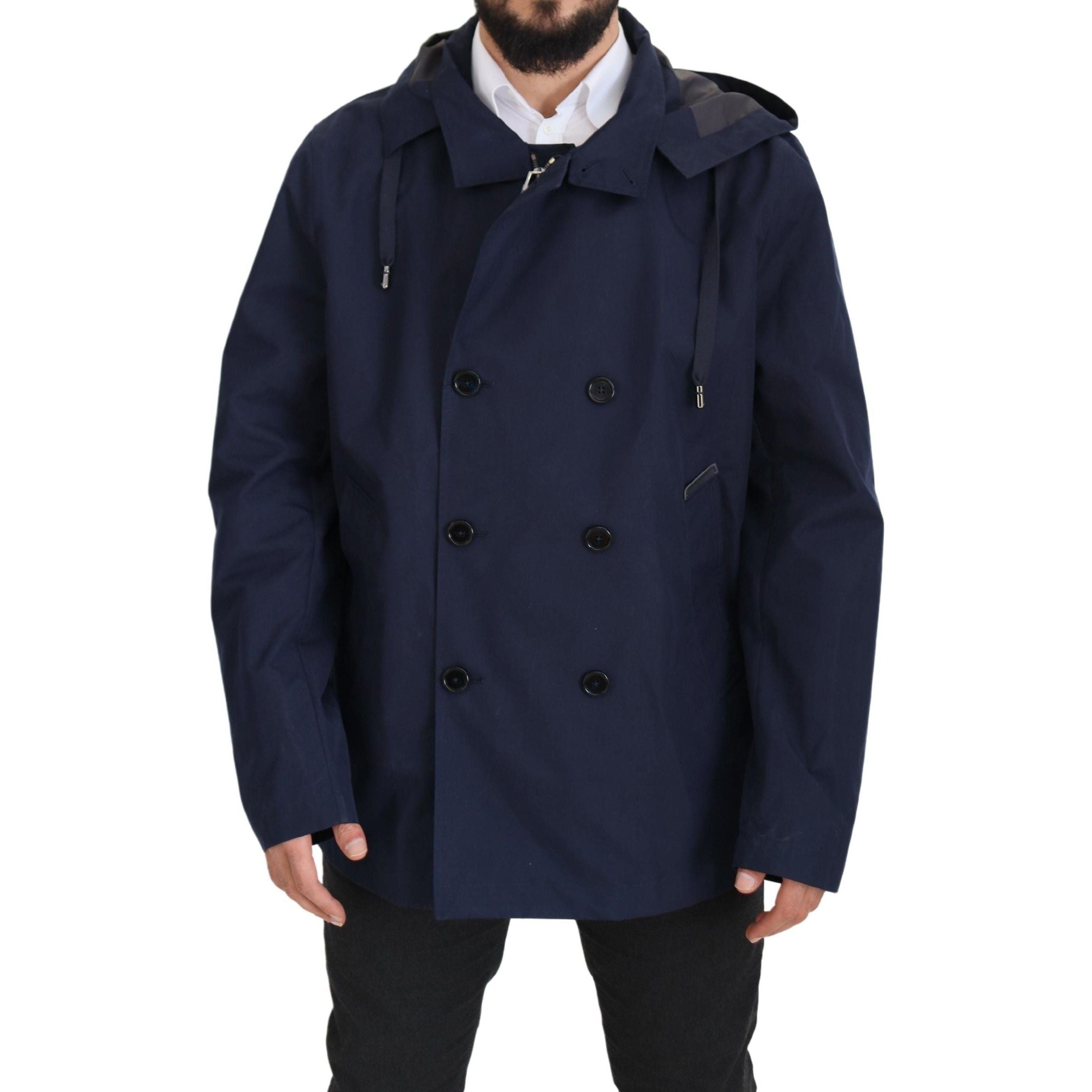 Dolce & Gabbana Blue Wool Double-Breasted Parka Jacket