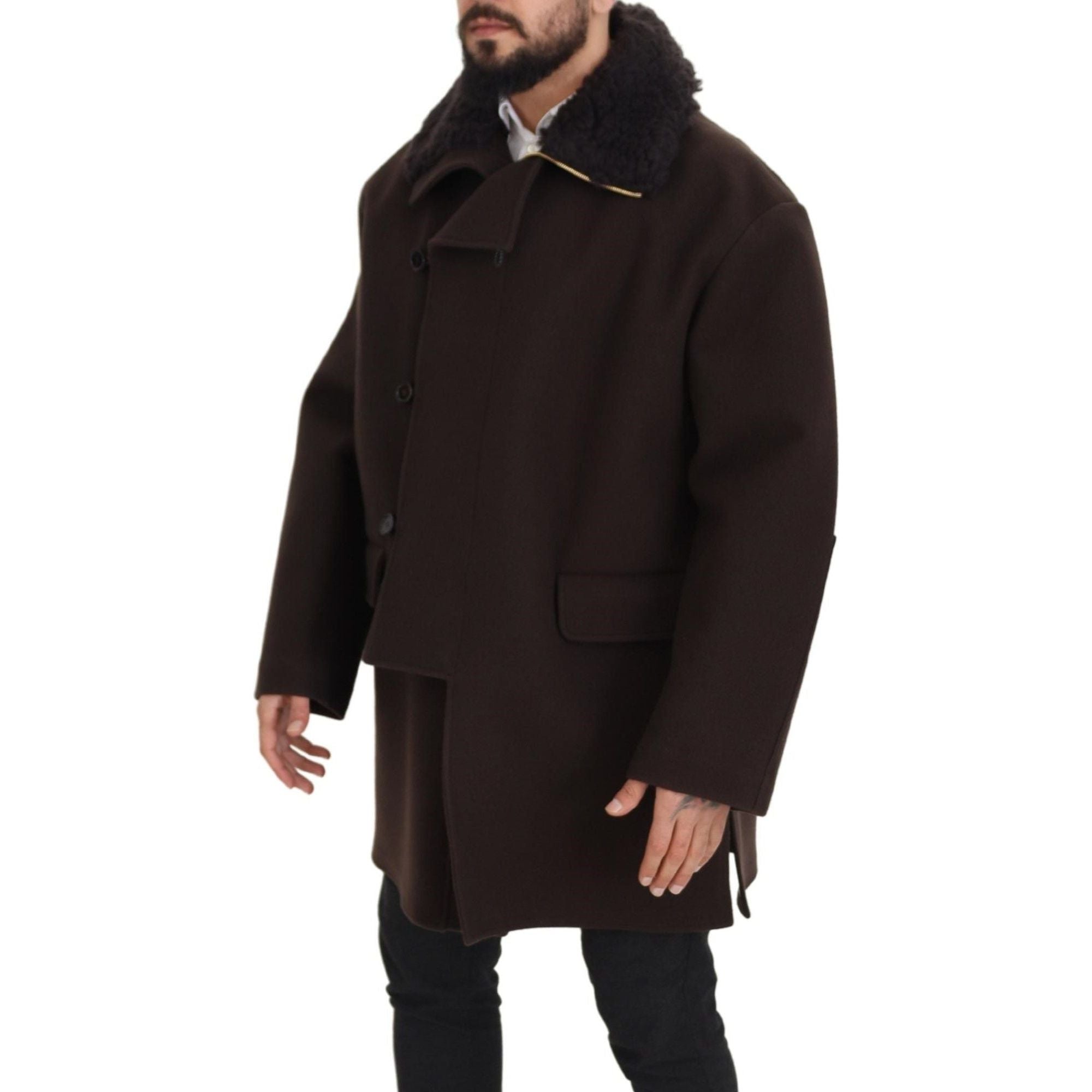 Dolce & Gabbana Dark Brown Shearling Coat Jacket