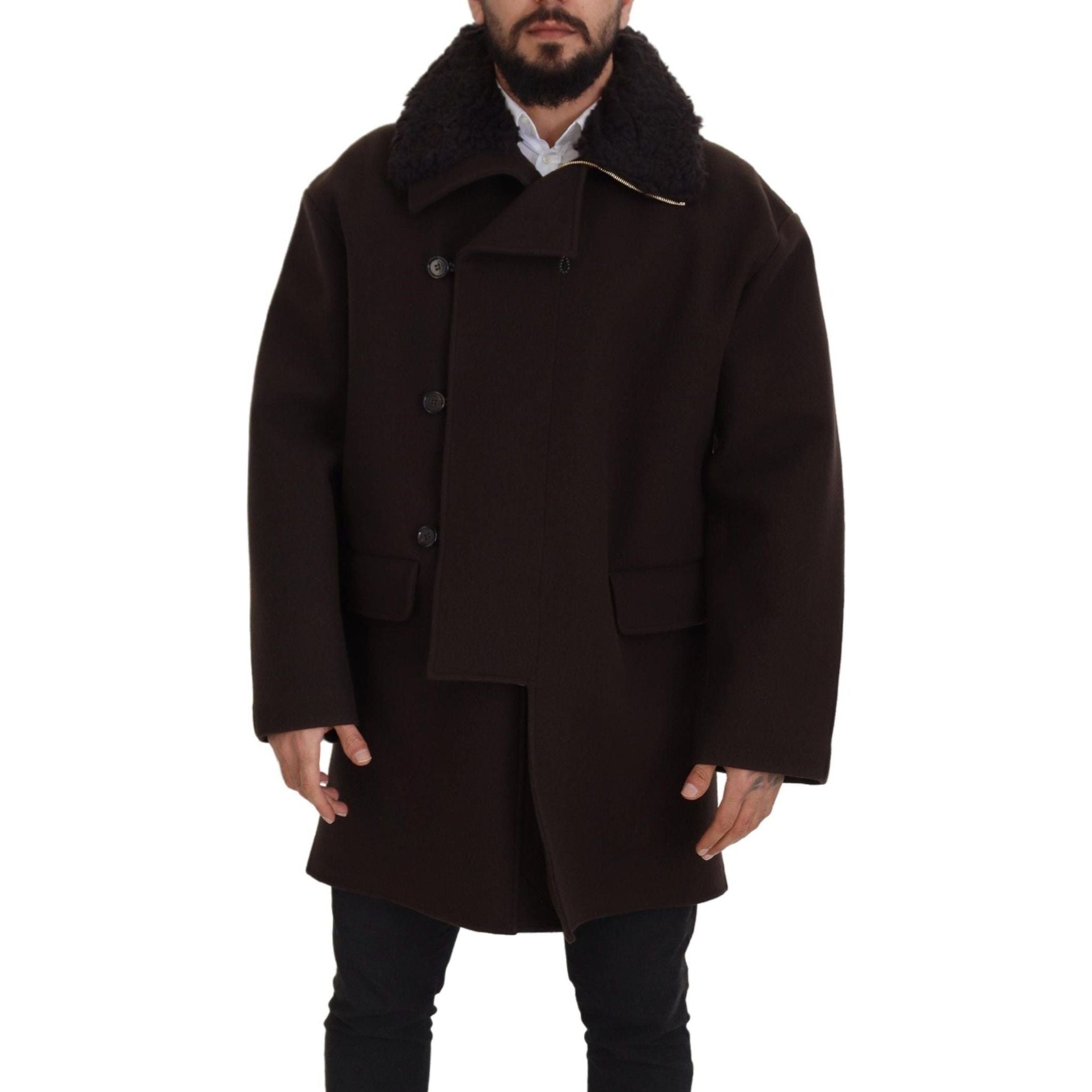 Dolce & Gabbana Dark Brown Shearling Coat Jacket