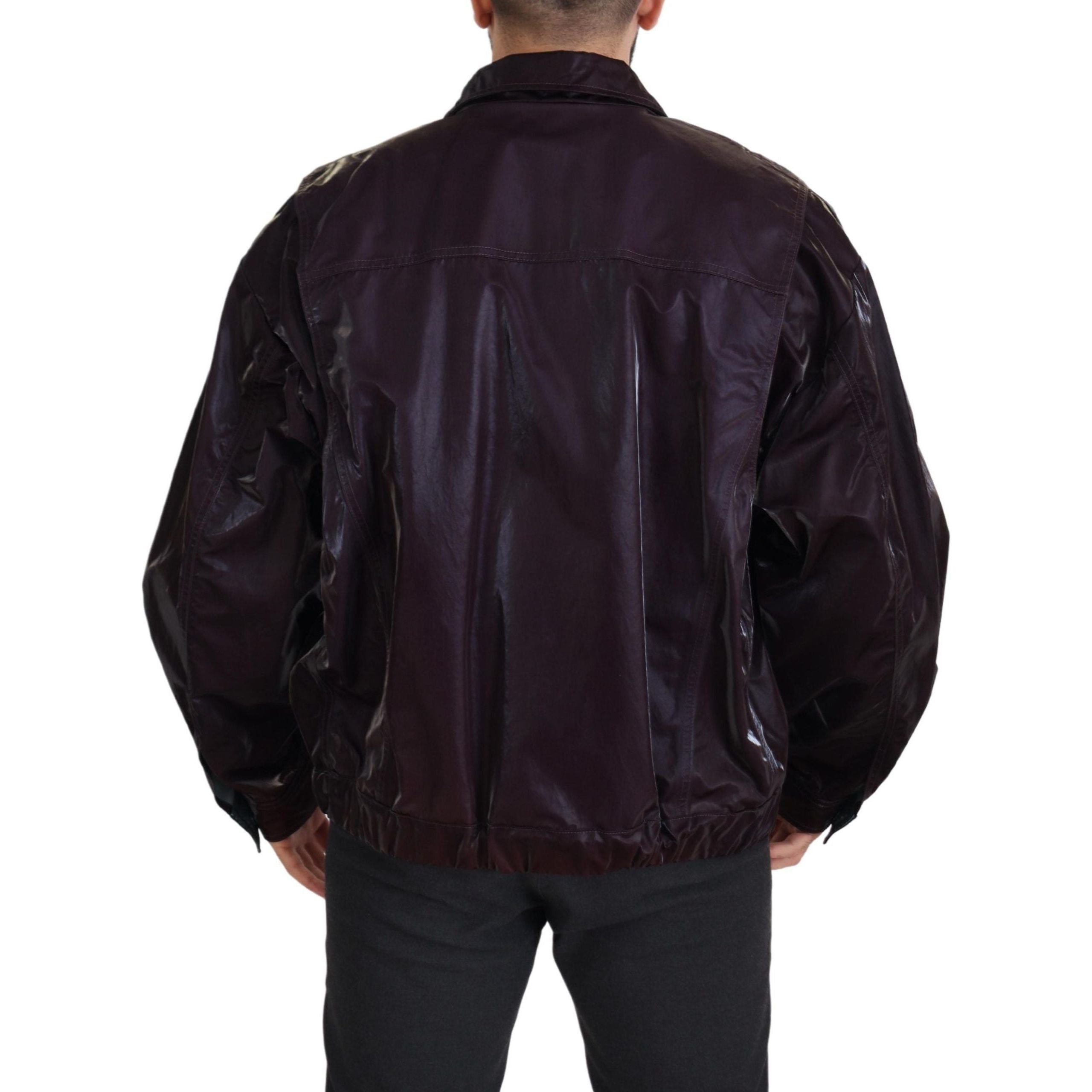 Dolce & Gabbana Bordeaux Nylon Collared Jacket Luxury Fashion