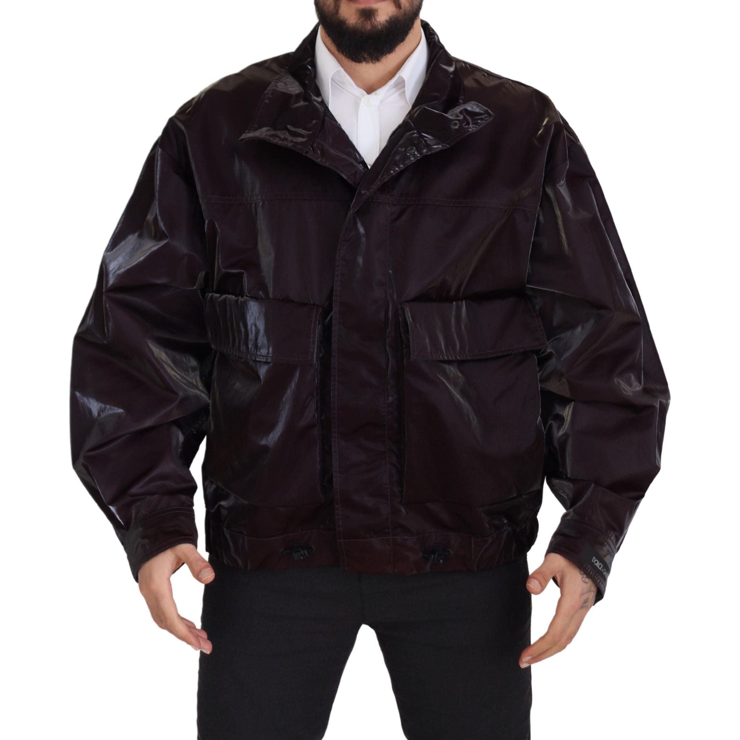 Dolce & Gabbana Bordeaux Nylon Collared Jacket Luxury Fashion