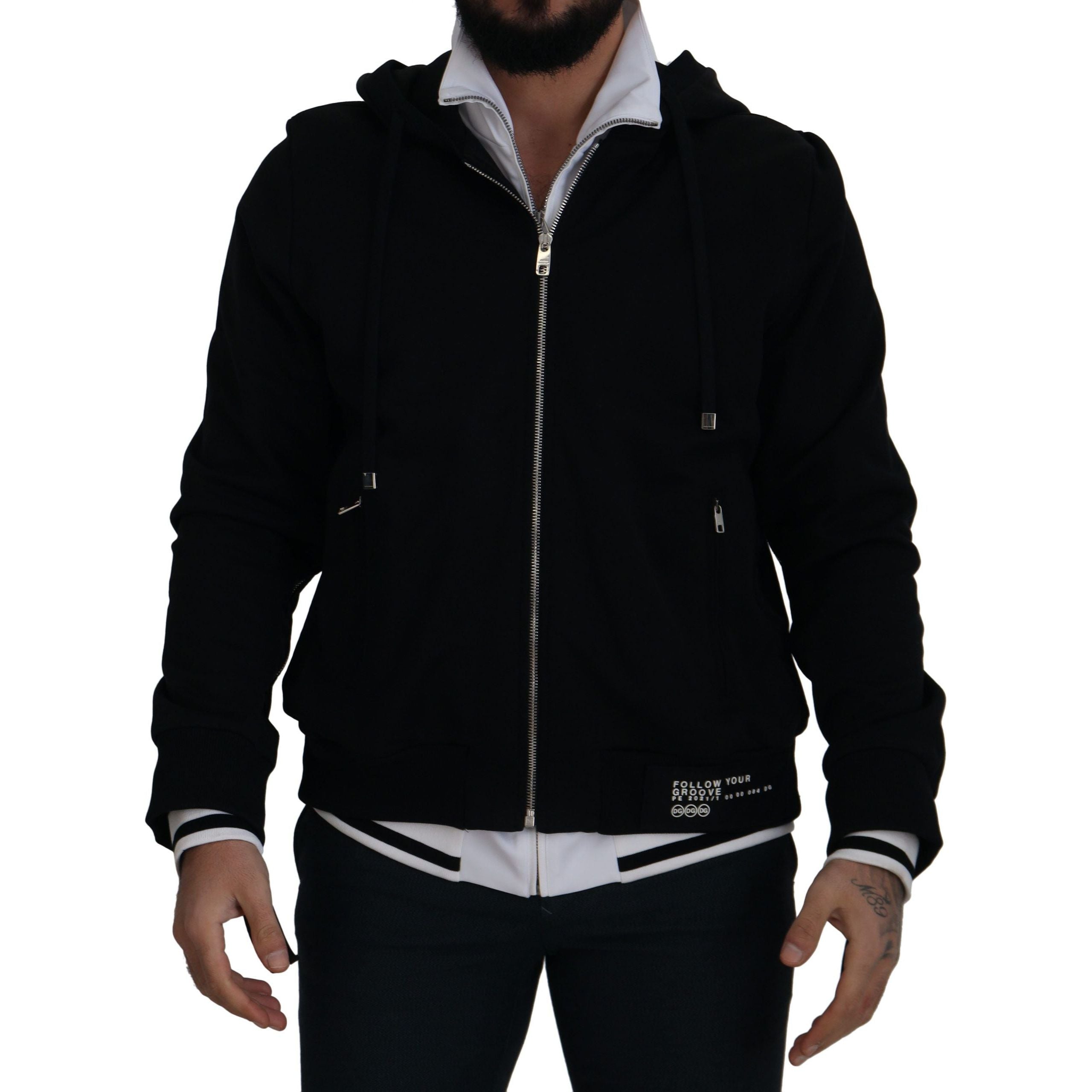 Dolce & Gabbana Black Nylon Bomber Jacket with Hood