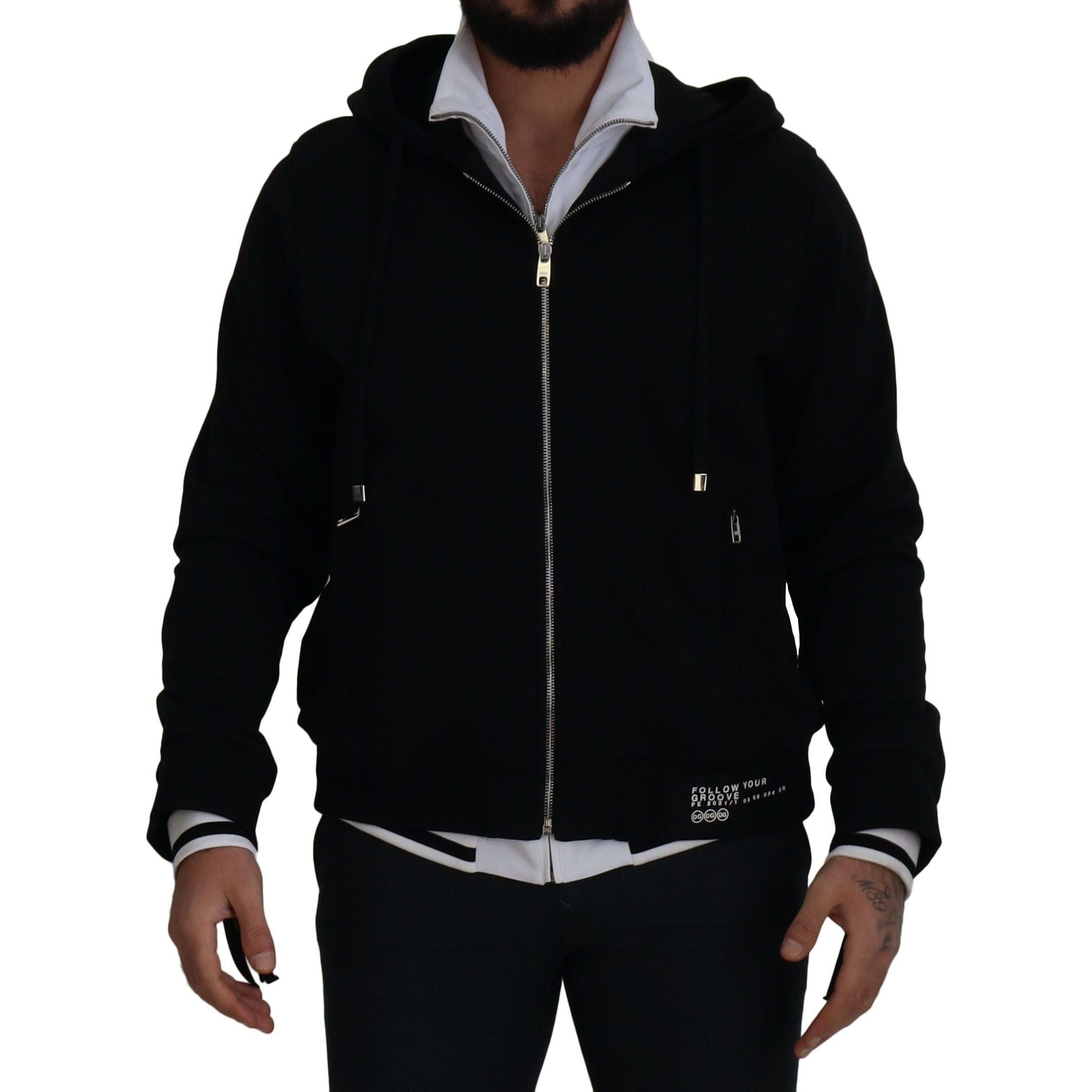 Dolce & Gabbana Black Nylon Bomber Jacket with Hood