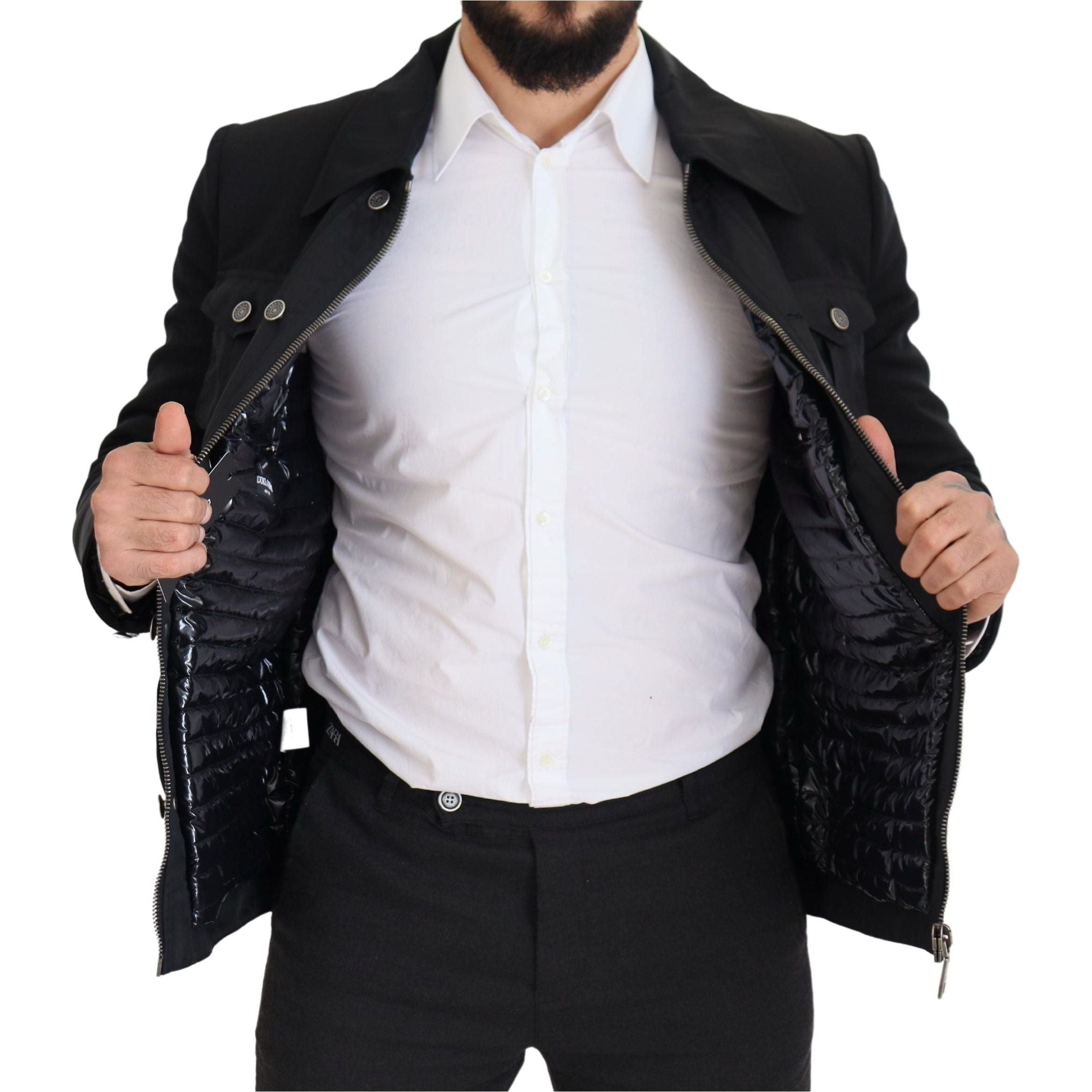 Dolce & Gabbana Black Wool Blend Elegant Full Zip Jacket