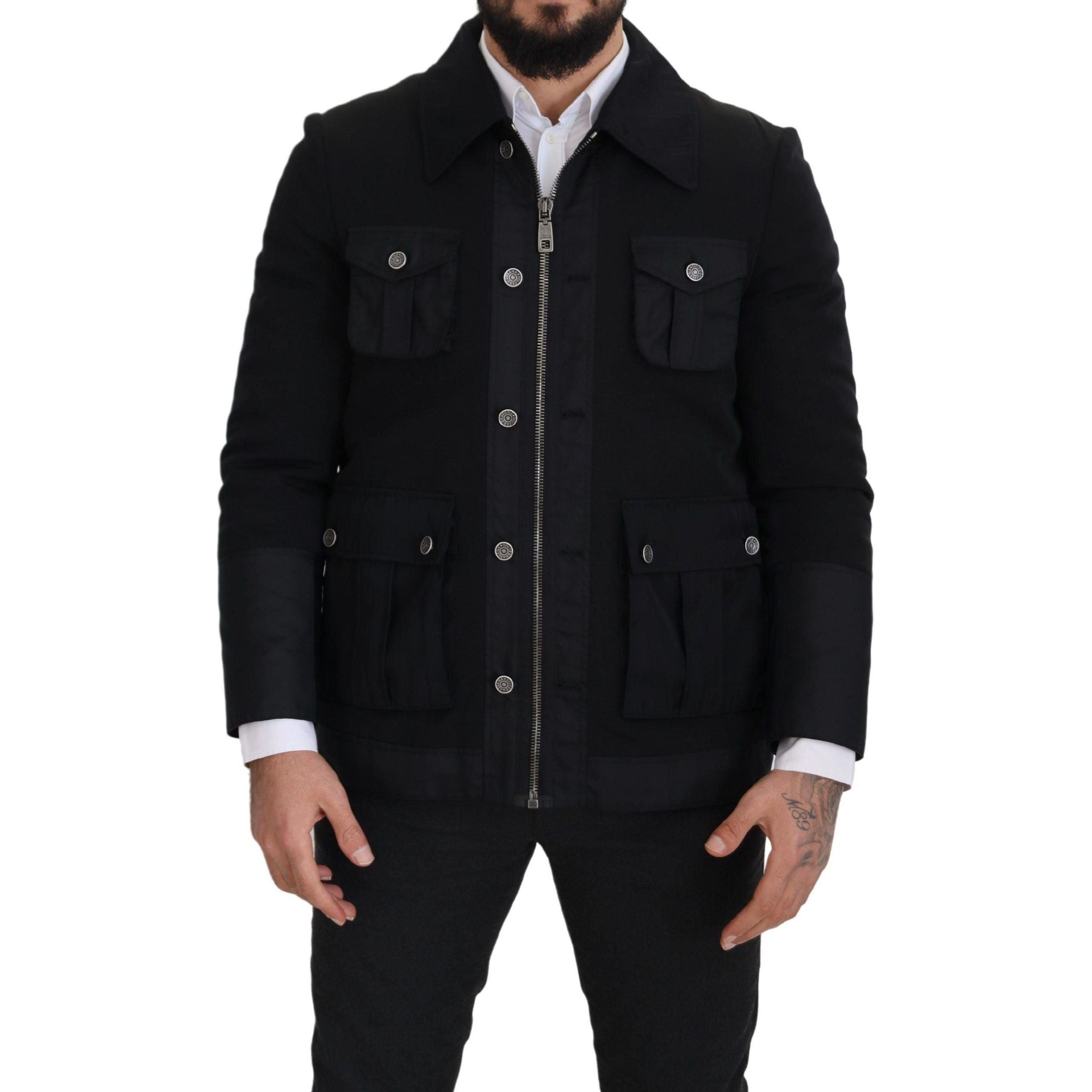 Dolce & Gabbana Black Wool Blend Elegant Full Zip Jacket