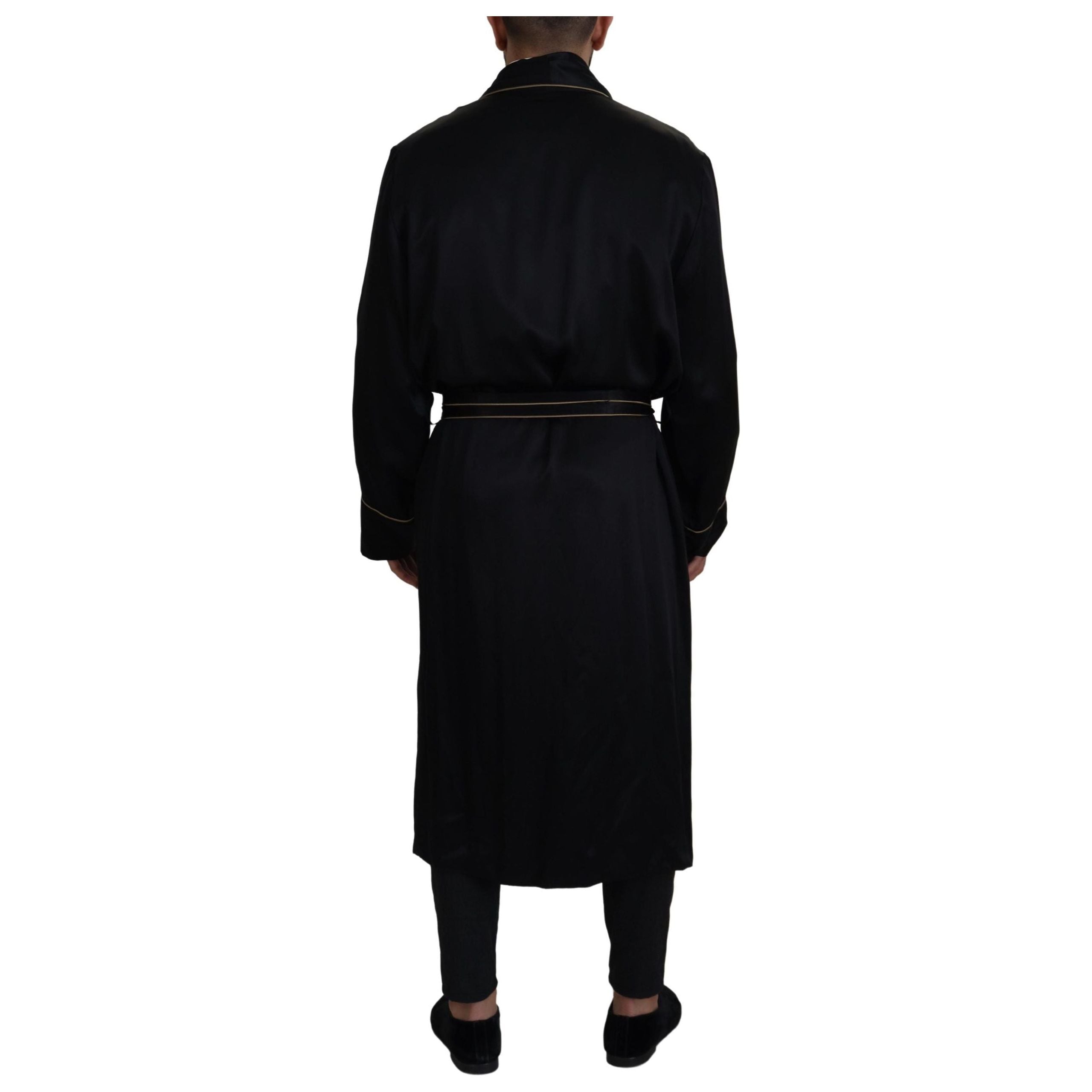 Dolce & Gabbana Black Silk Long Robe Coat