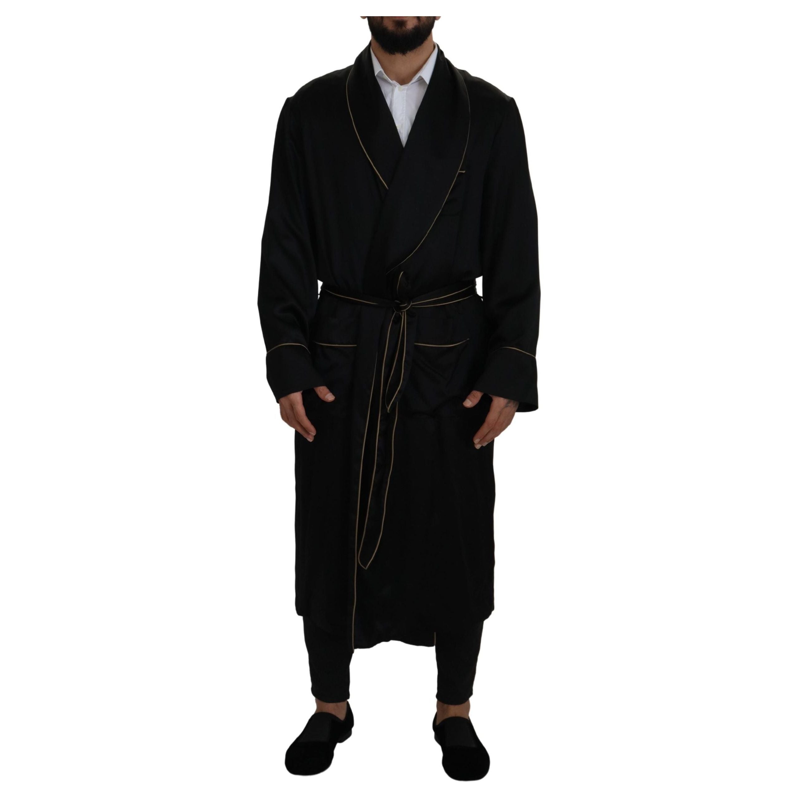 Dolce & Gabbana Black Silk Long Robe Coat