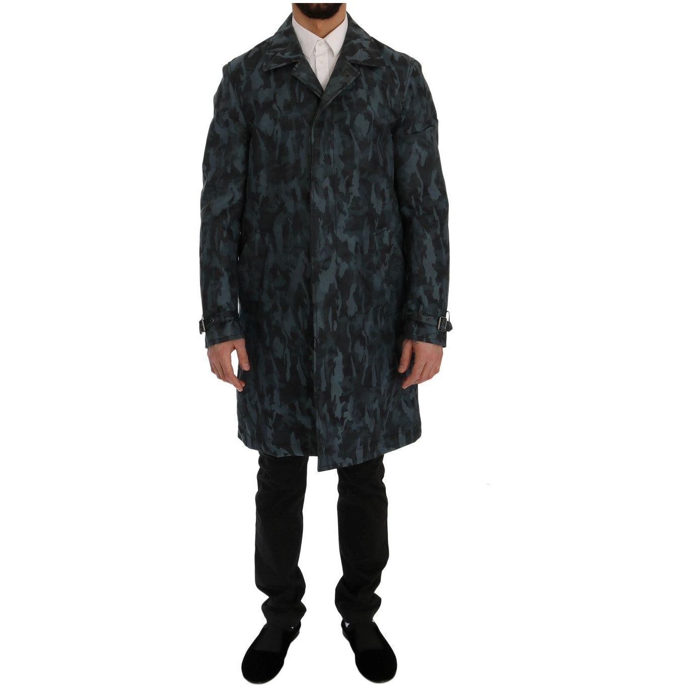 Dolce & Gabbana Blue Camouflage Cotton Trench Coat