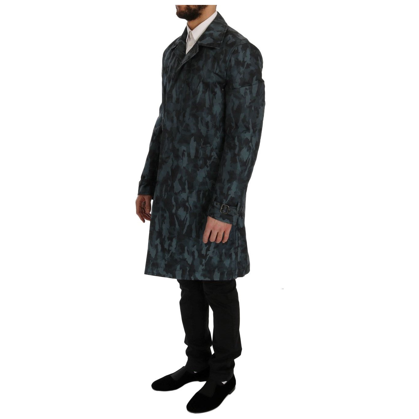 Dolce & Gabbana Blue Camouflage Cotton Trench Coat
