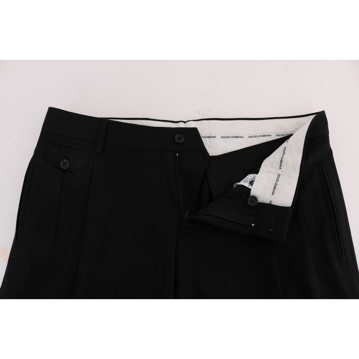 Dolce & Gabbana Black Wool Striped Dress Pants