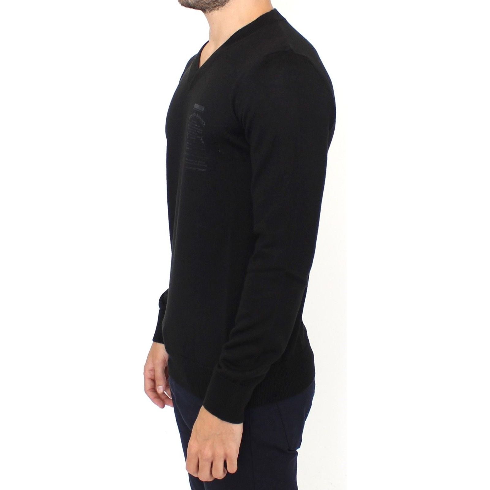 Ermanno Scervino Black Wool Blend V-Neck Sweater