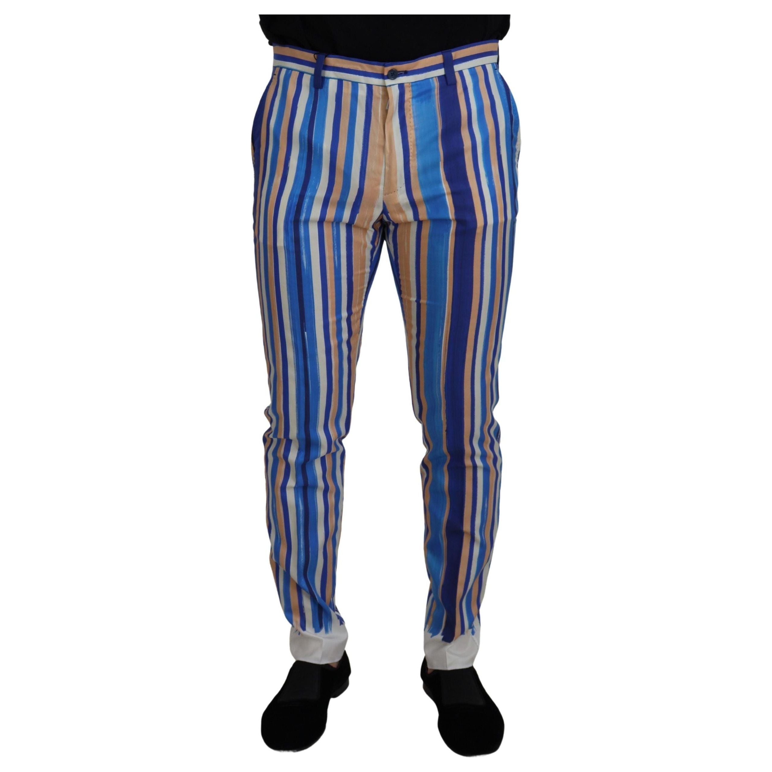 Dolce & Gabbana Blue Cotton Silk Chinos for Elegance