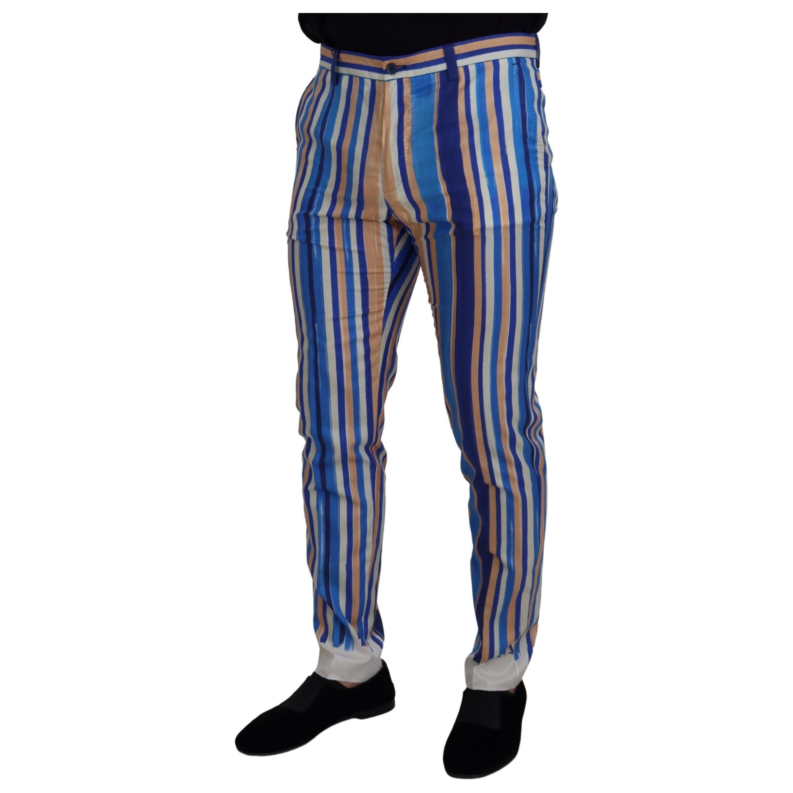 Dolce & Gabbana Blue Cotton Silk Chinos for Elegance