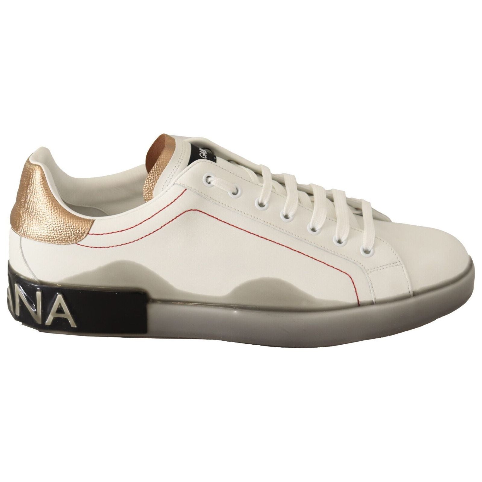 Dolce & Gabbana White & Gold Leather Sneakers Luxury