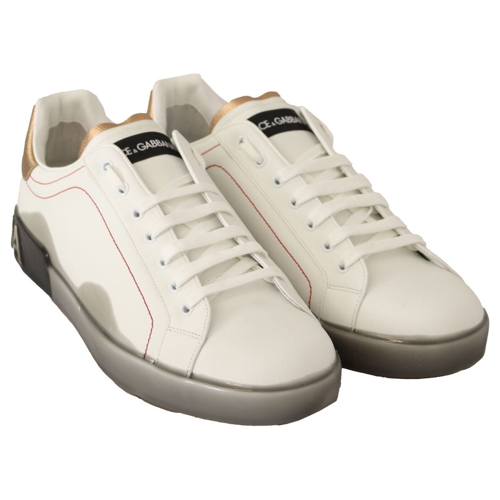 Dolce & Gabbana White & Gold Leather Sneakers Luxury