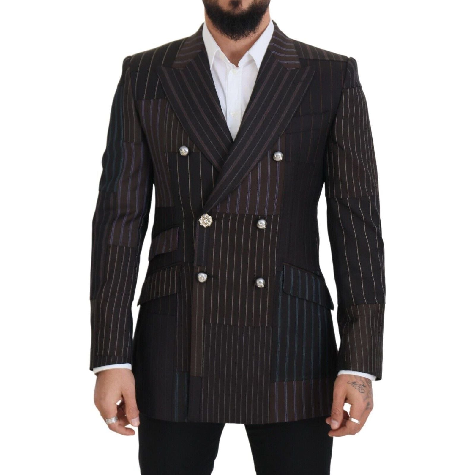 Dolce & Gabbana Multicolor Wool Silk Blend Slim Fit Blazer