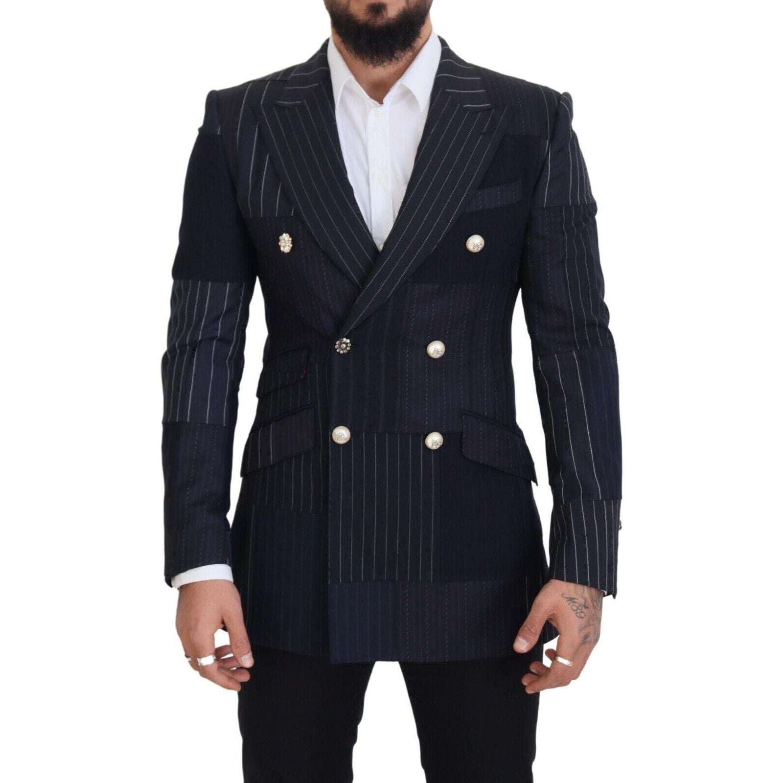 Dolce & Gabbana Navy Blue Wool Double Breasted Blazer