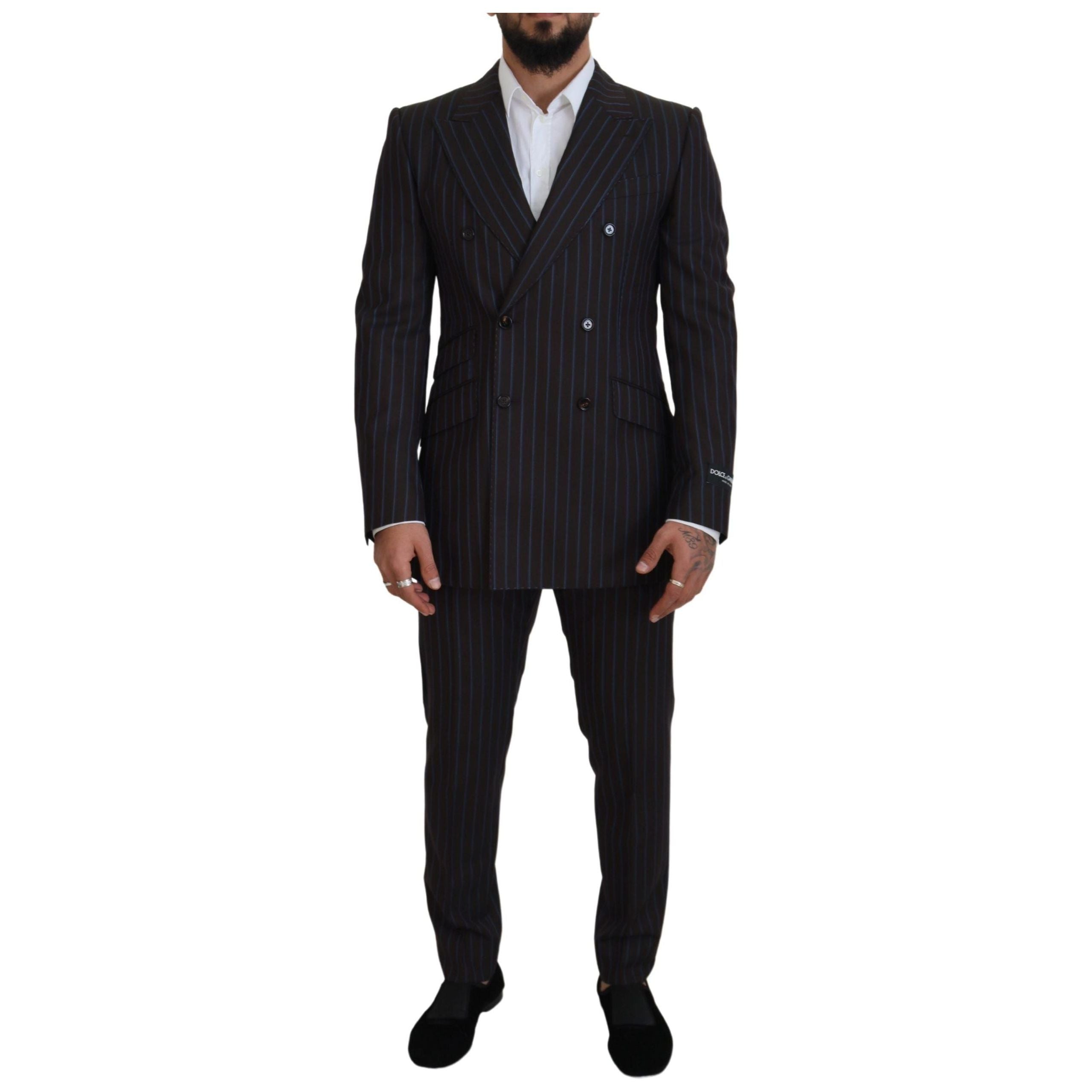 Dolce & Gabbana Black Striped Virgin Wool Suit
