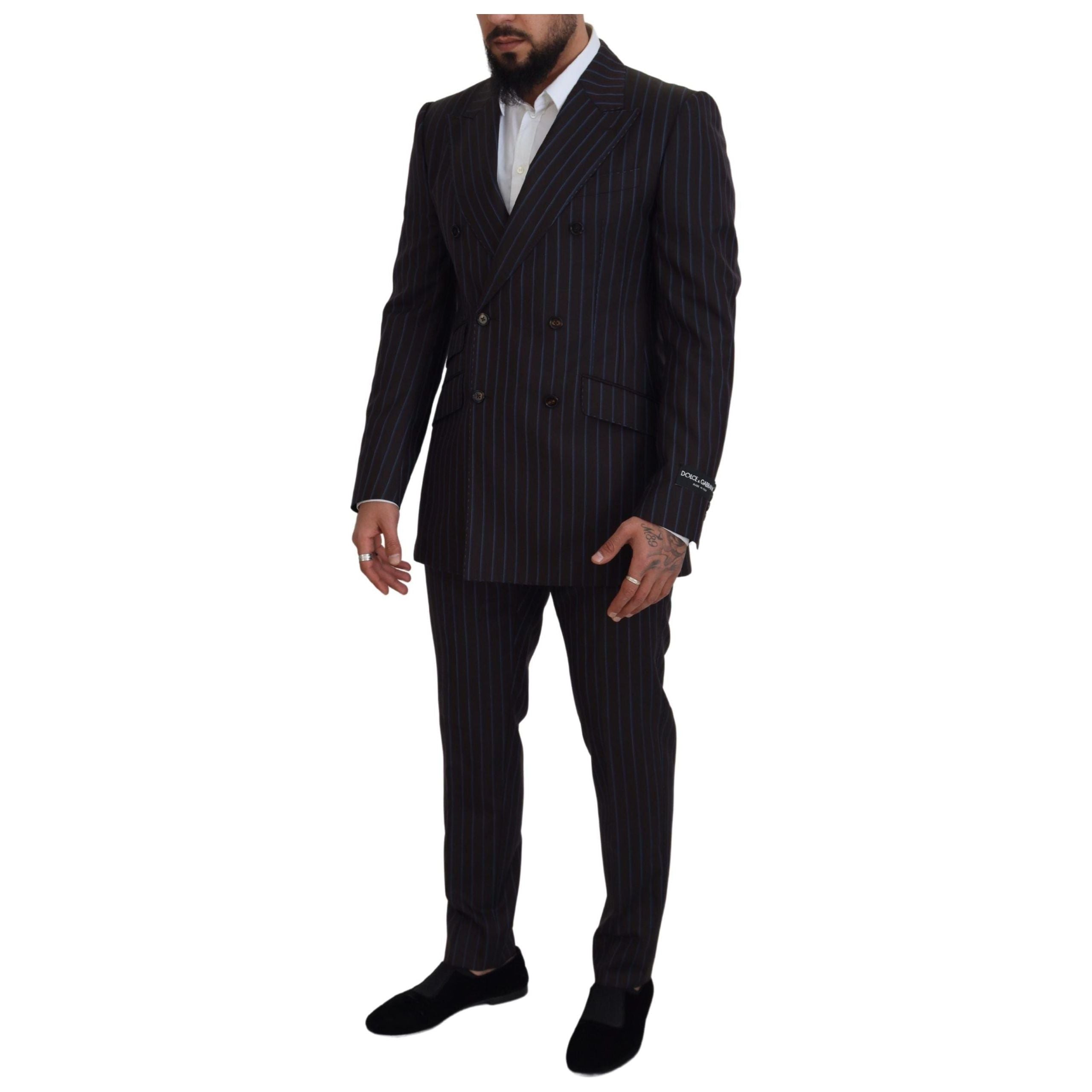 Dolce & Gabbana Black Striped Virgin Wool Suit