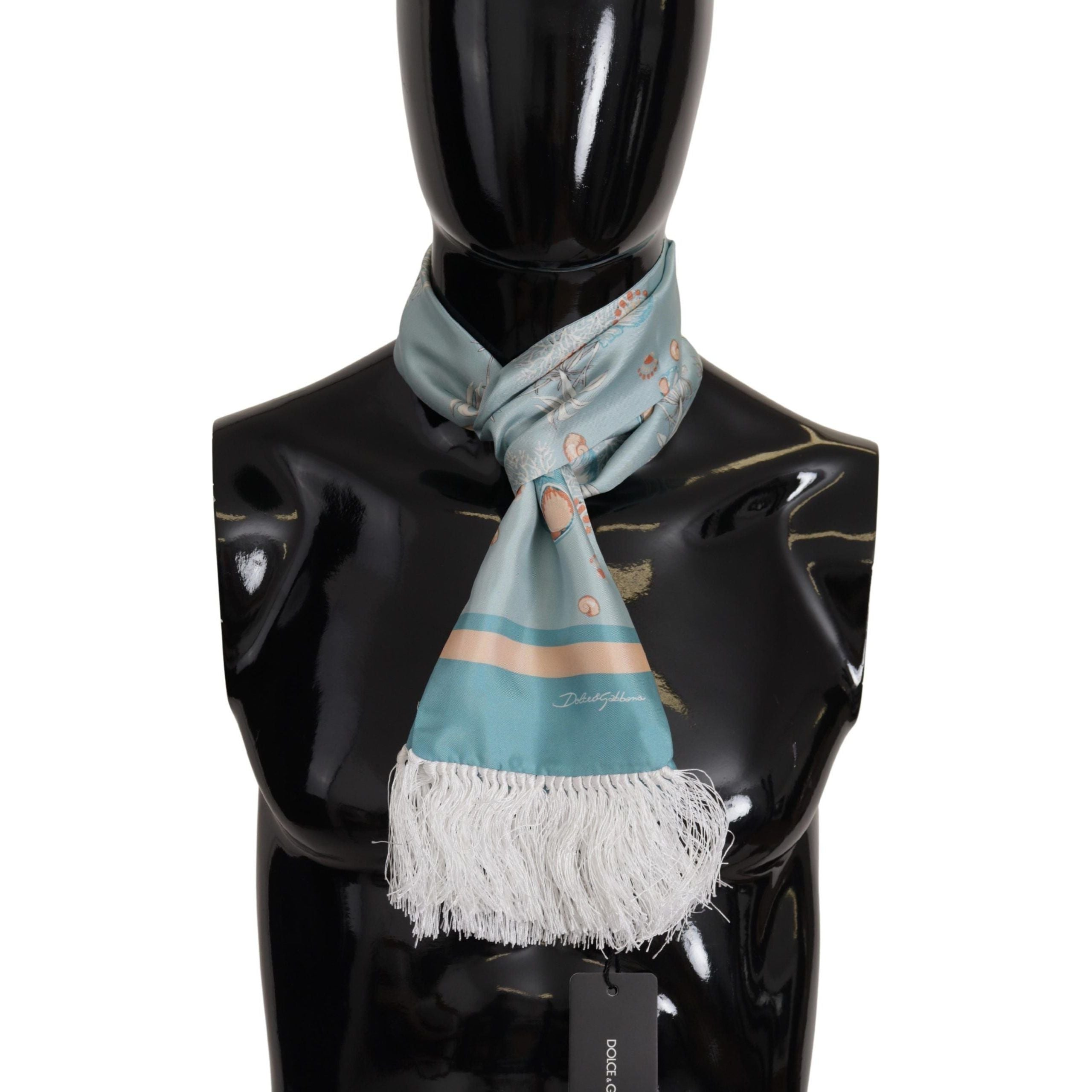 Dolce & Gabbana Blue Silk Scarf with Shell Motif Design