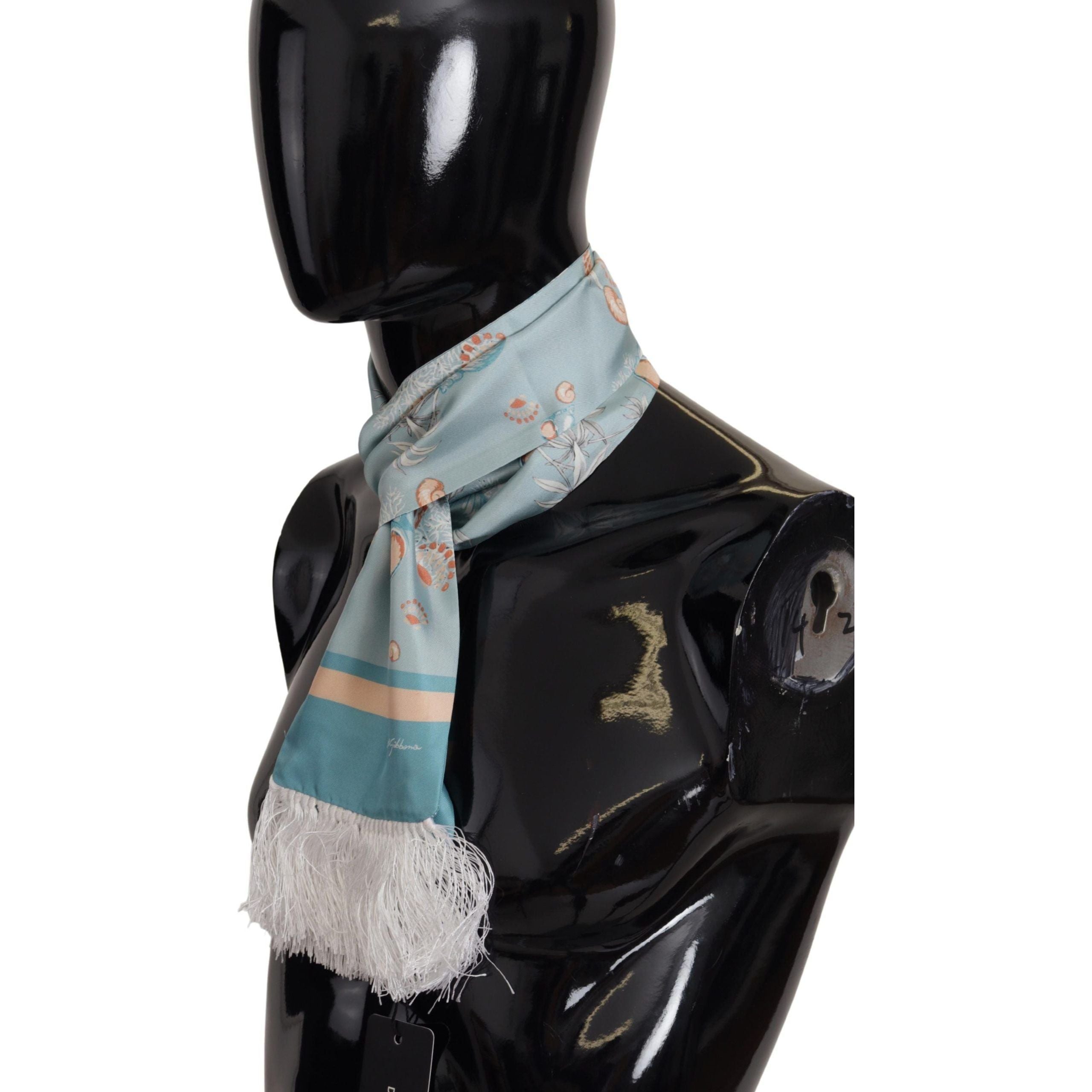 Dolce & Gabbana Blue Silk Scarf with Shell Motif Design