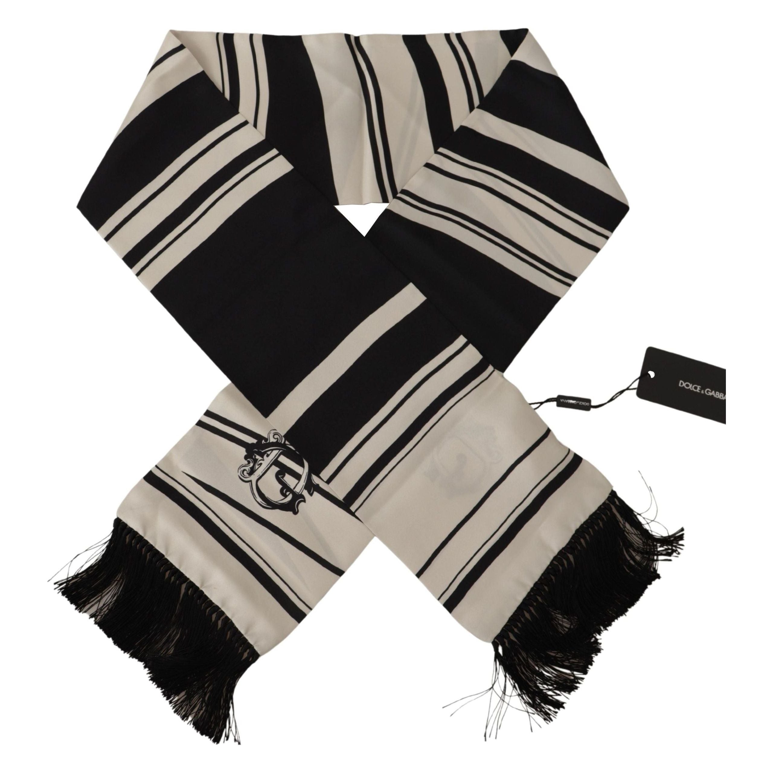Dolce & Gabbana Black Silk Scarf - Elegant Classic Stripe