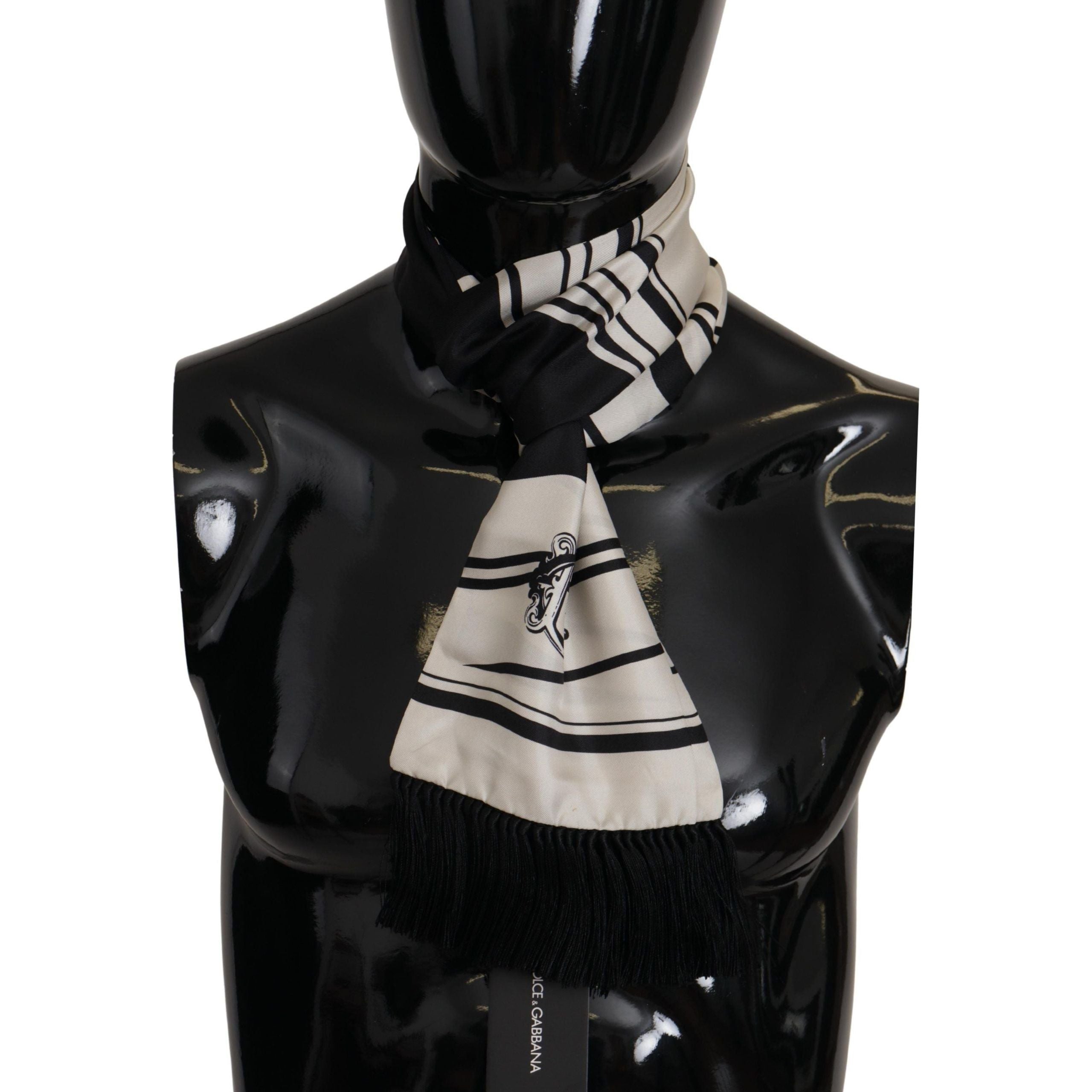 Dolce & Gabbana Black Silk Scarf - Elegant Classic Stripe