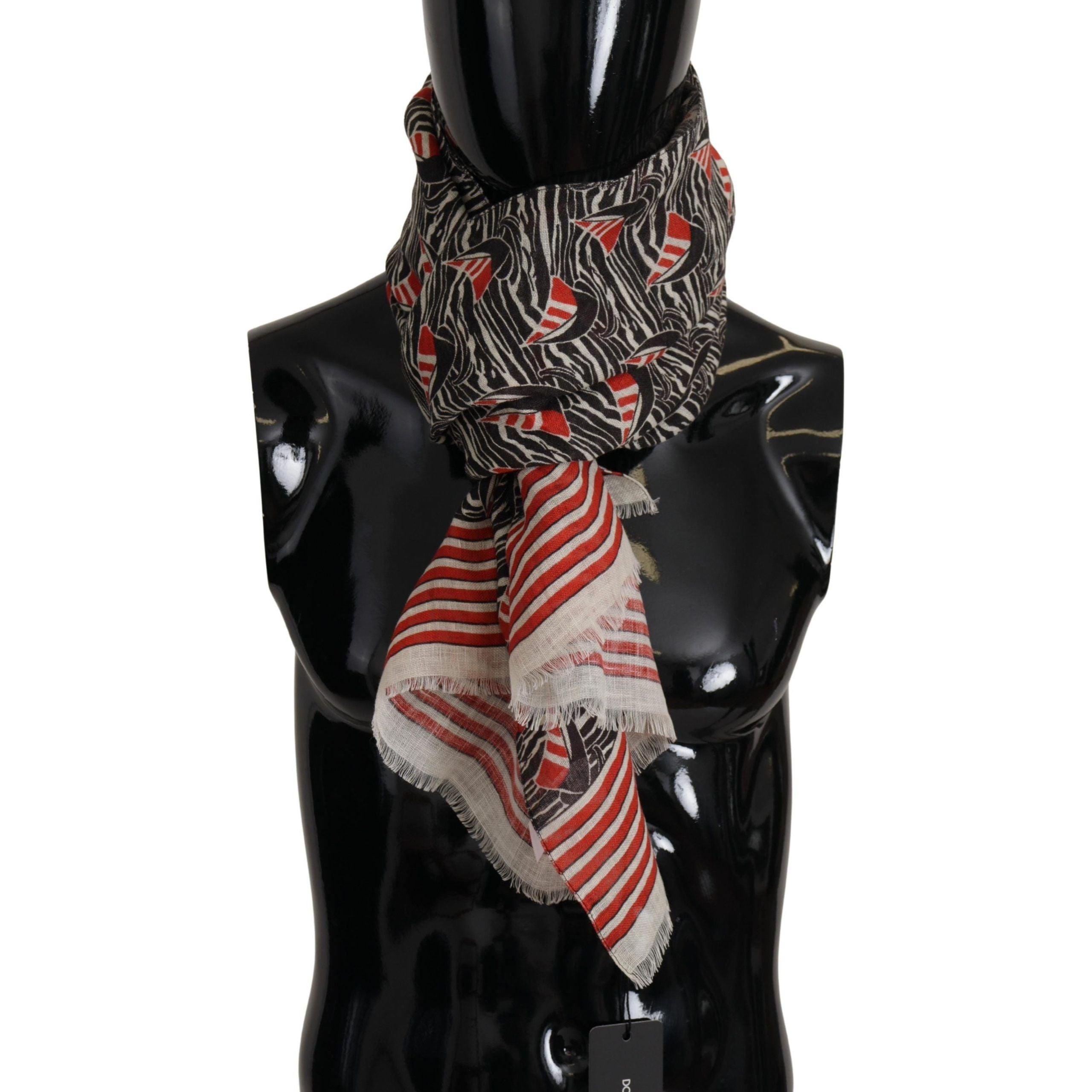 Dolce & Gabbana Black Striped Linen Scarf