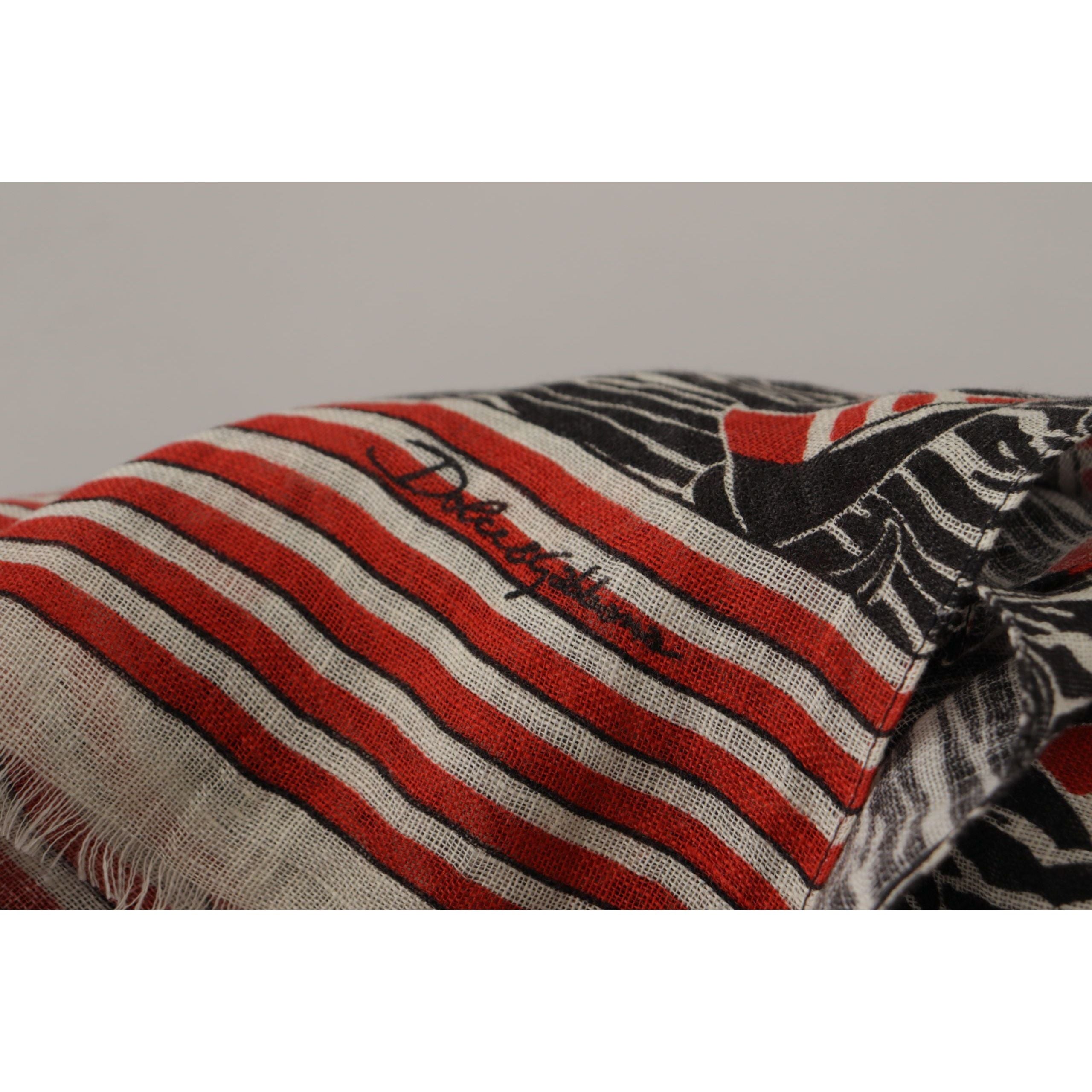 Dolce & Gabbana Black Striped Linen Scarf