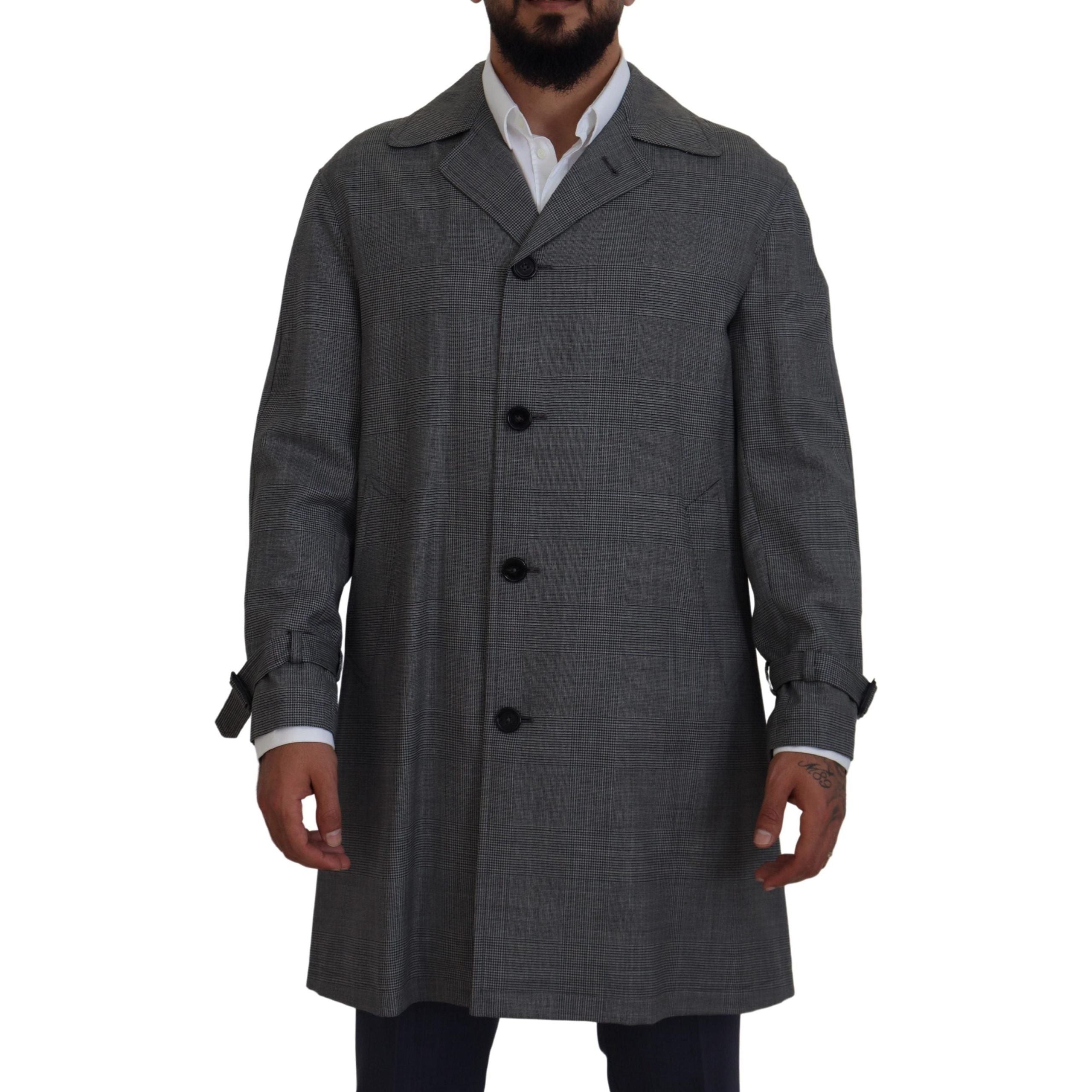 Dolce & Gabbana Gray Wool Blend Trench Coat Luxury