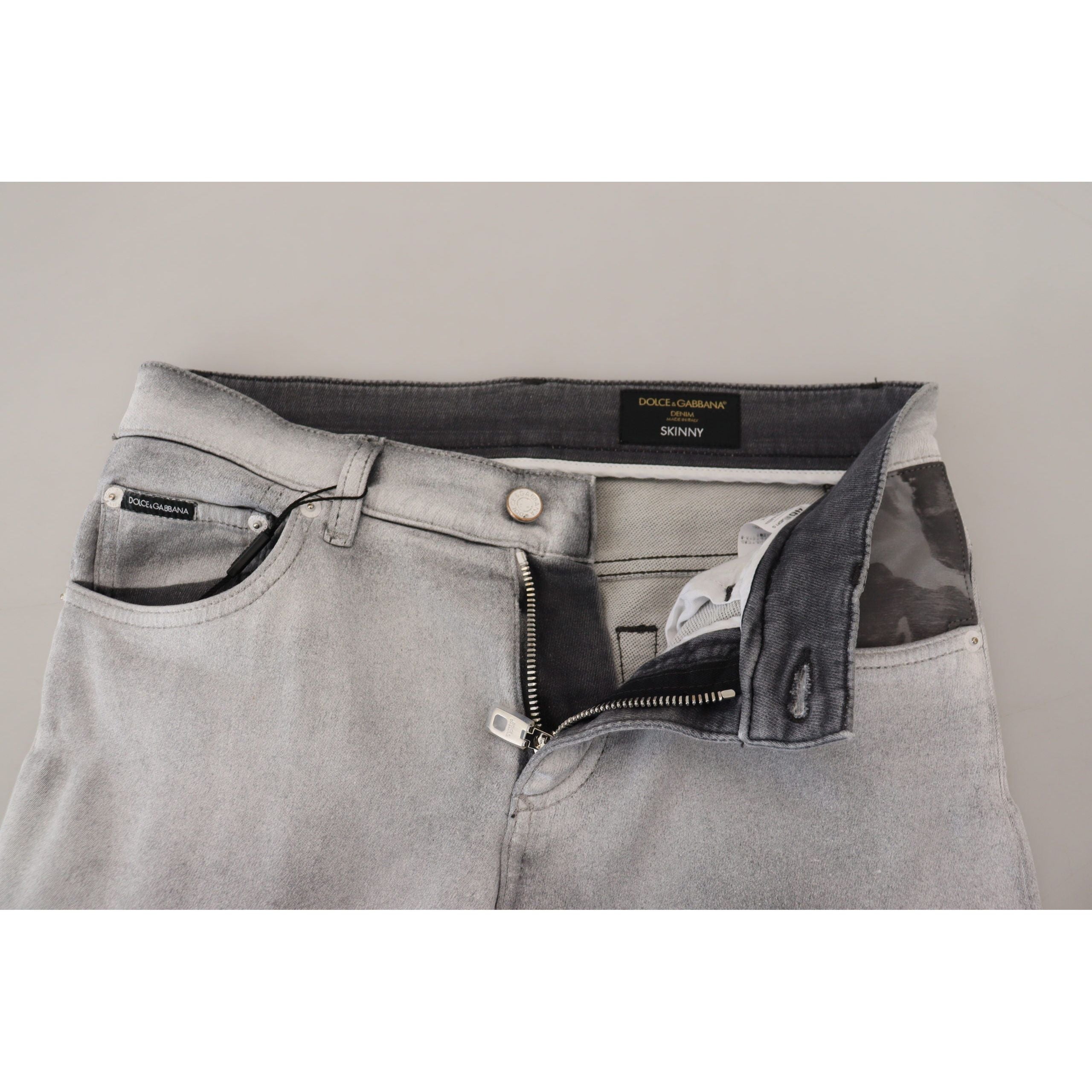 Dolce & Gabbana Elegant Gray Washed Cotton Blend Pants