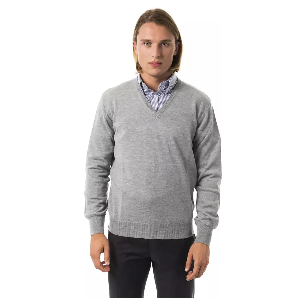 Uominitaliani Gray Wool Sweater - Italian Luxury Redefined