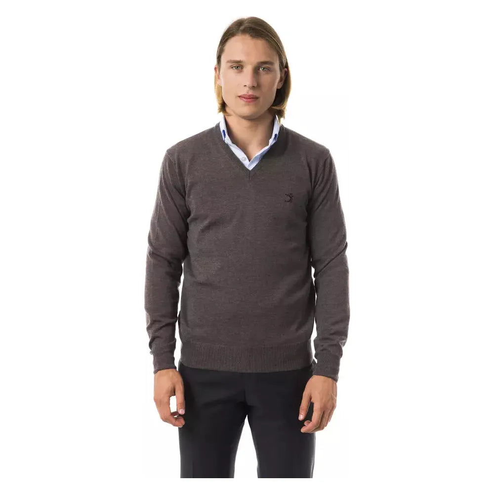 Uominitaliani Gray Merino Wool Sweater for Elevated Elegance