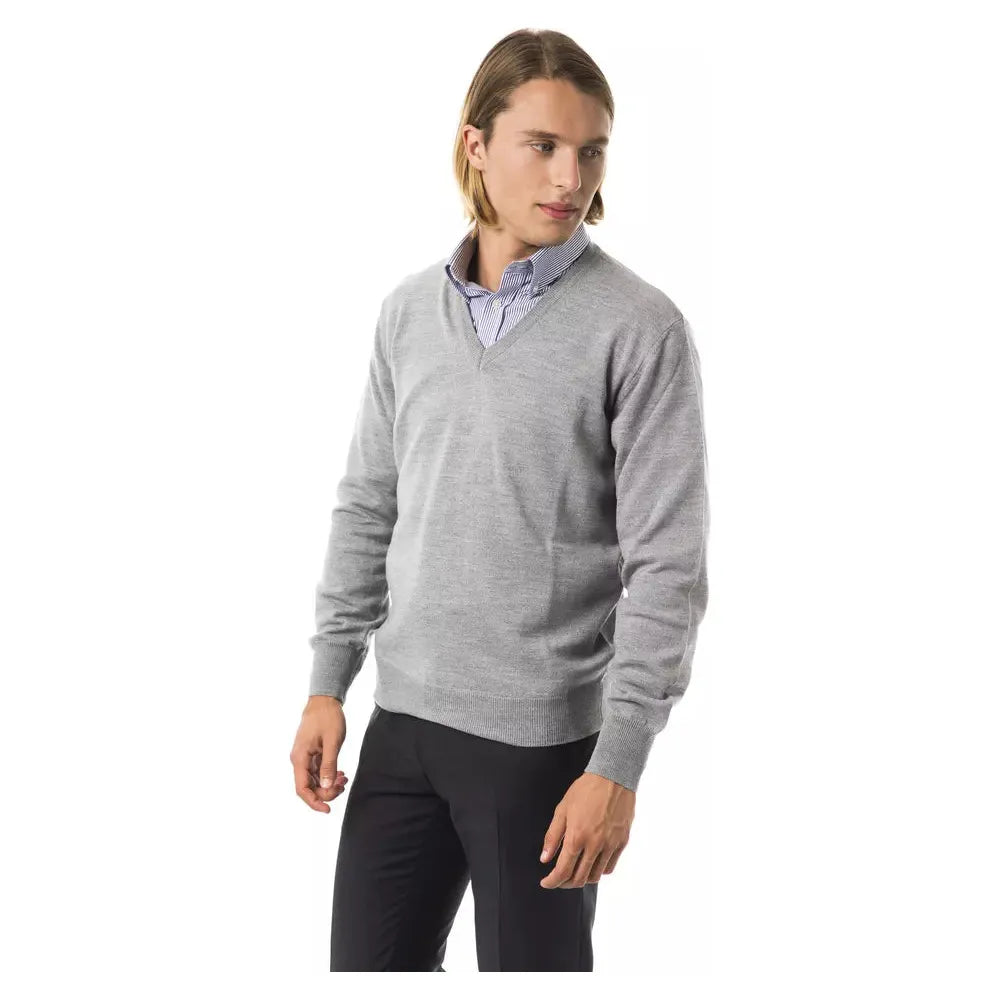 Uominitaliani Gray Wool Sweater - Italian Luxury Redefined