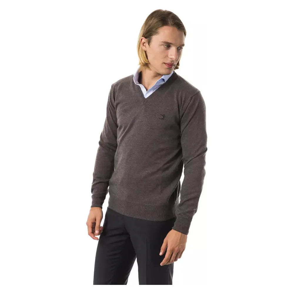 Uominitaliani Gray Merino Wool Sweater for Elevated Elegance