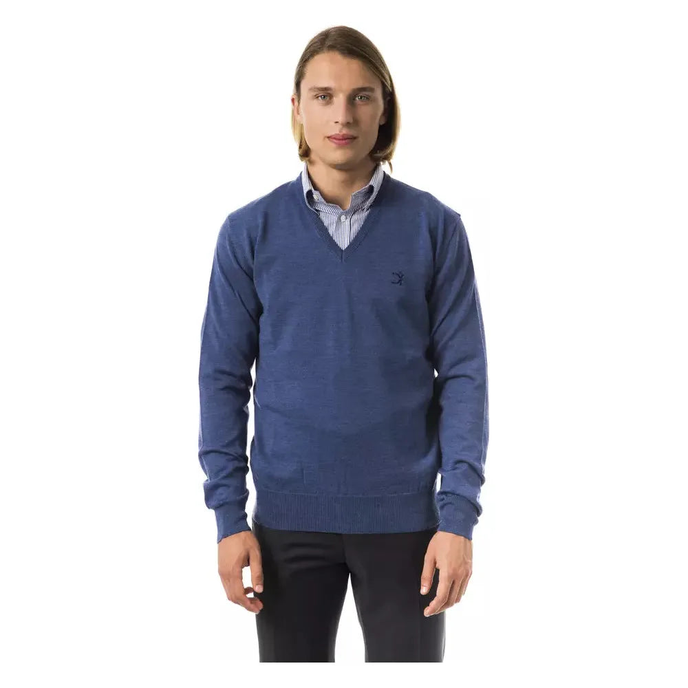Uominitaliani Blue Merino Wool Sweater for Elevated Style