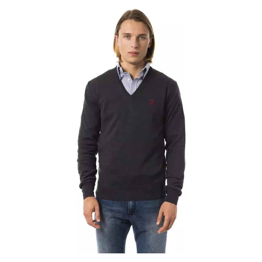 Uominitaliani Gray Merino Wool Sweater for Timeless Elegance