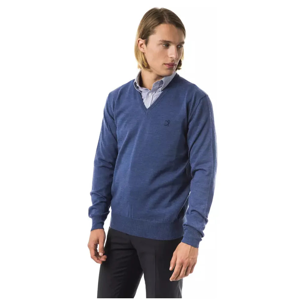 Uominitaliani Blue Merino Wool Sweater for Elevated Style