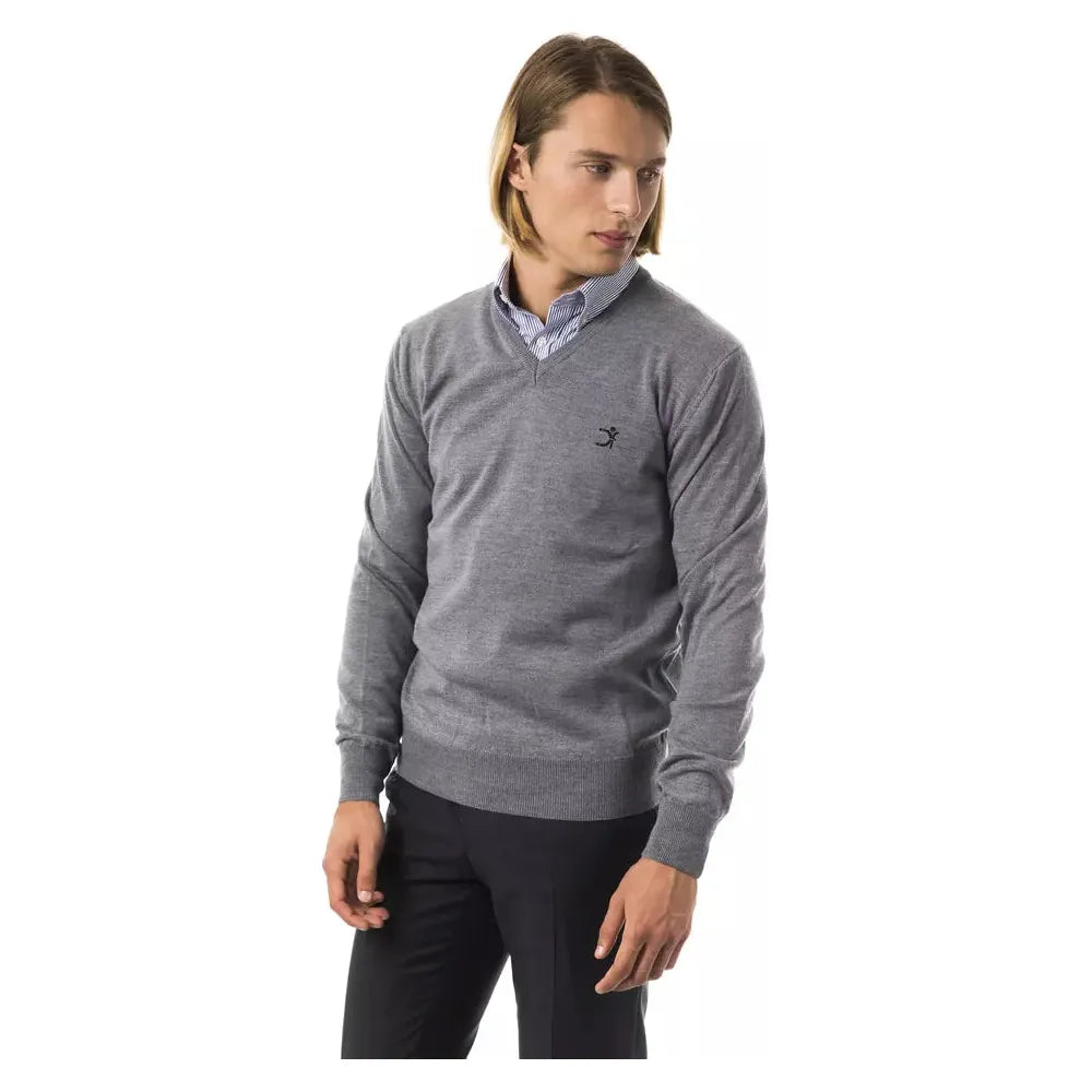 Uominitaliani Gray Merino Wool Sweater for Timeless Elegance