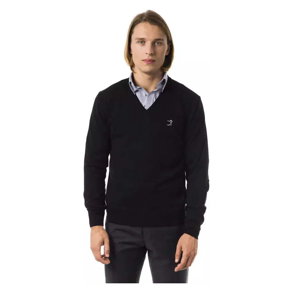 Uominitaliani Black Merino Wool Sweater for Effortless Elegance