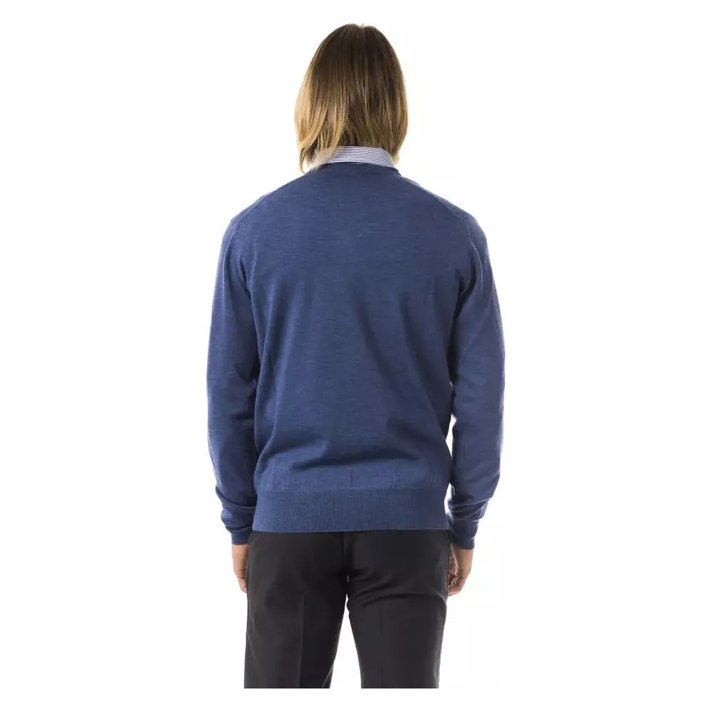 Uominitaliani Blue Merino Wool Sweater for Elevated Style