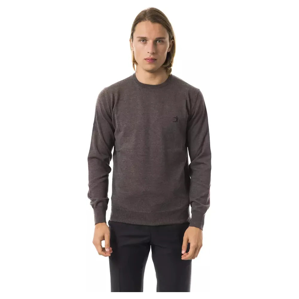 Uominitaliani Gray Merino Wool Sweater for Effortless Elegance